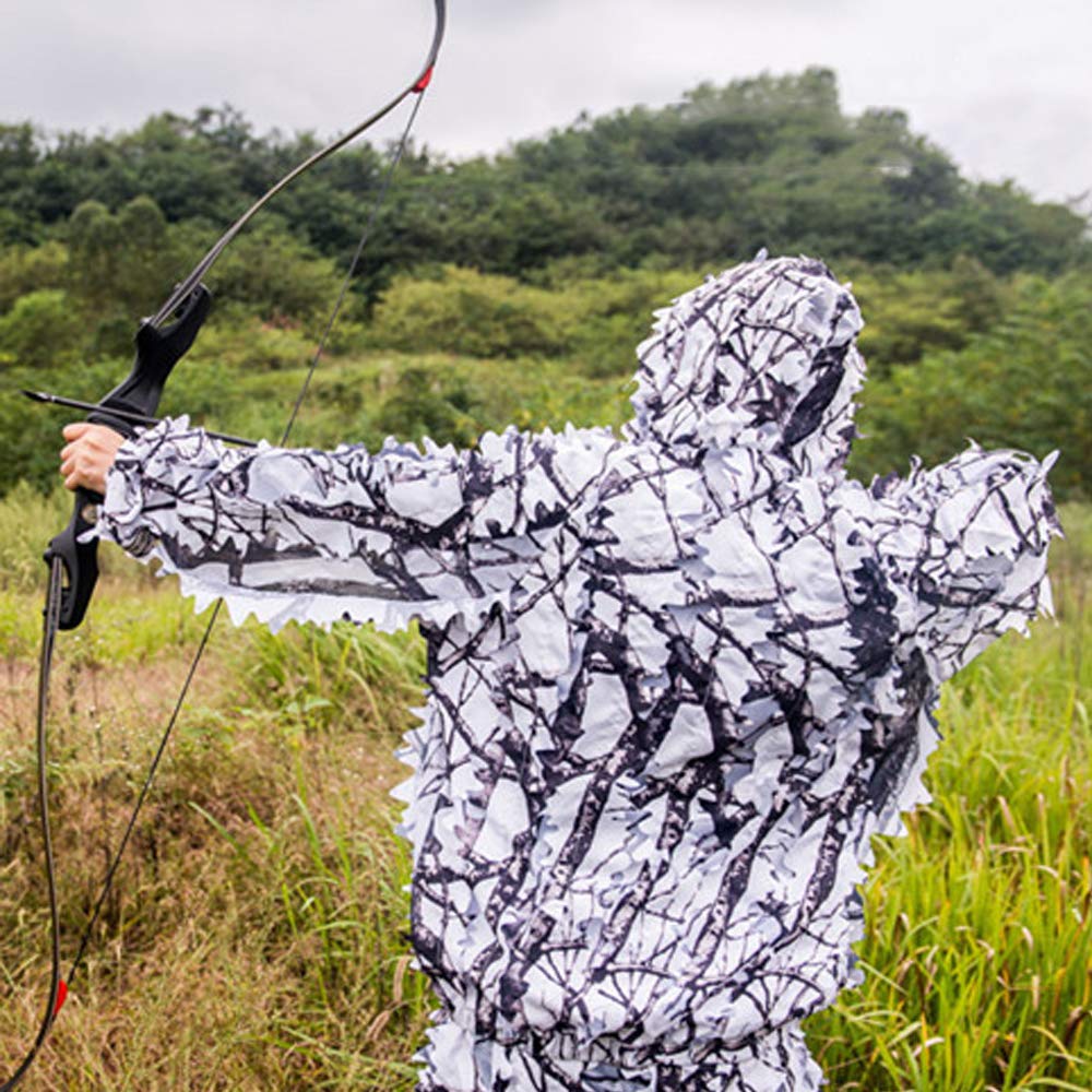Extérieur Camo 3D Neige Sauvage Fermeture Éclair Ghillie Costume Pour Paintball Airsoft Chasse Faune Photographie