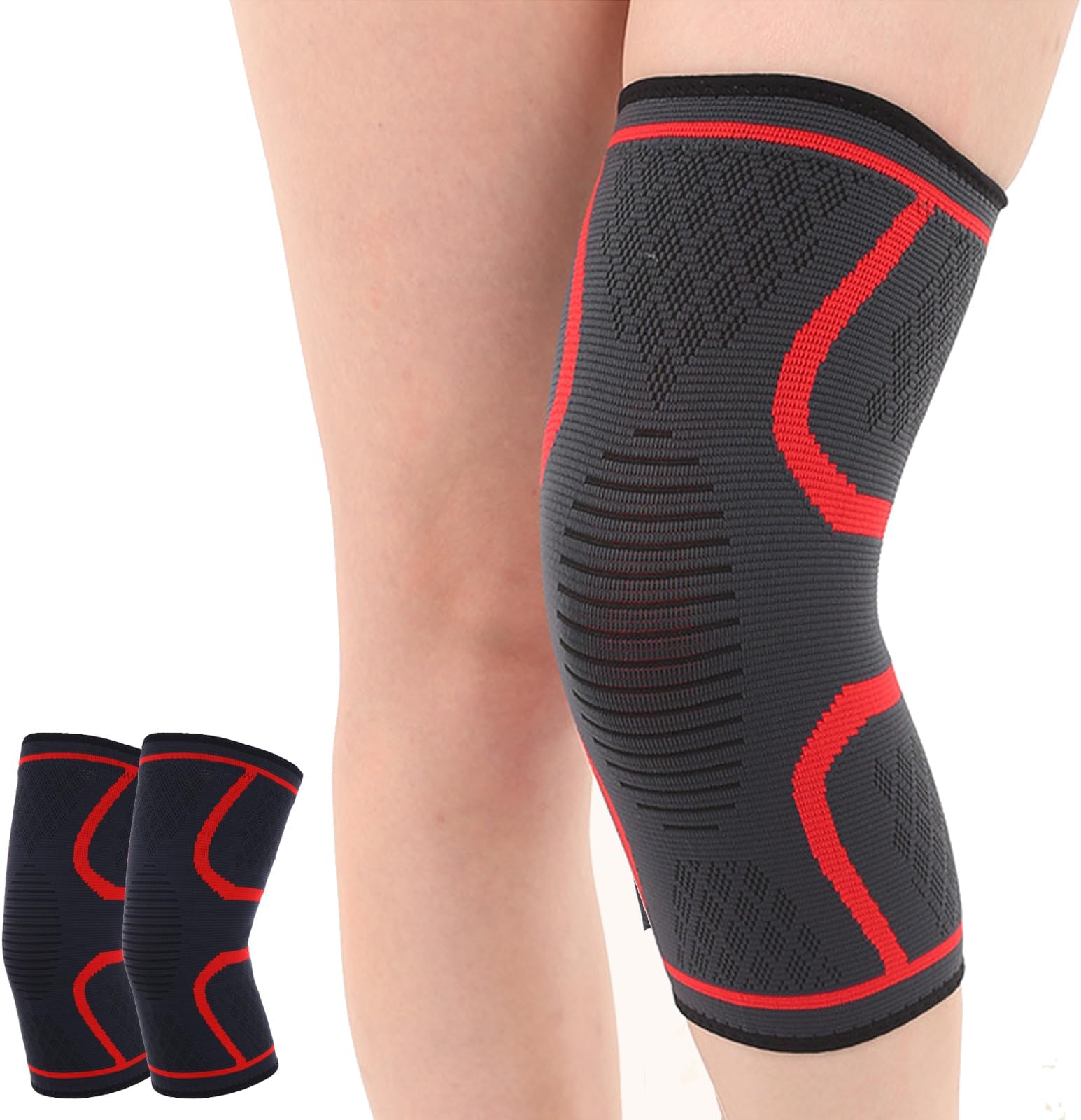 SUJAYUKnee Braces for Knee Pain, 2 Pack Knee Pads Knee Sleeves Weightlifting Knee Compression Sleeve, Knee Support Knee Flex Wrap Knee Sleeves