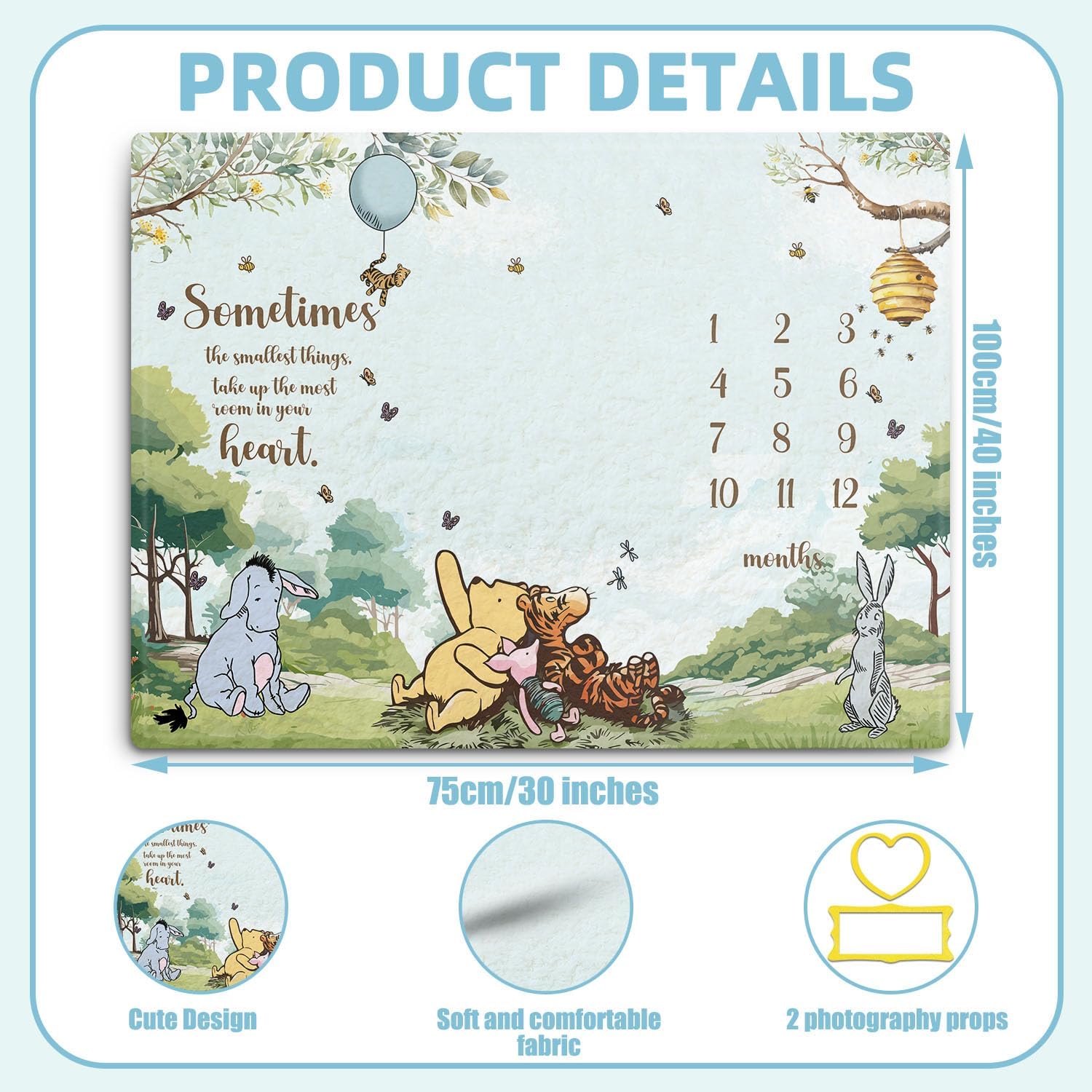 Winnie Milestone Blanket for Baby Boy, the Pooh Babies Monthly Milestone Blanket Gift, Baby Growth Photo Blankets with Photo Tools, Perfect for Baby Shower Birthday Party