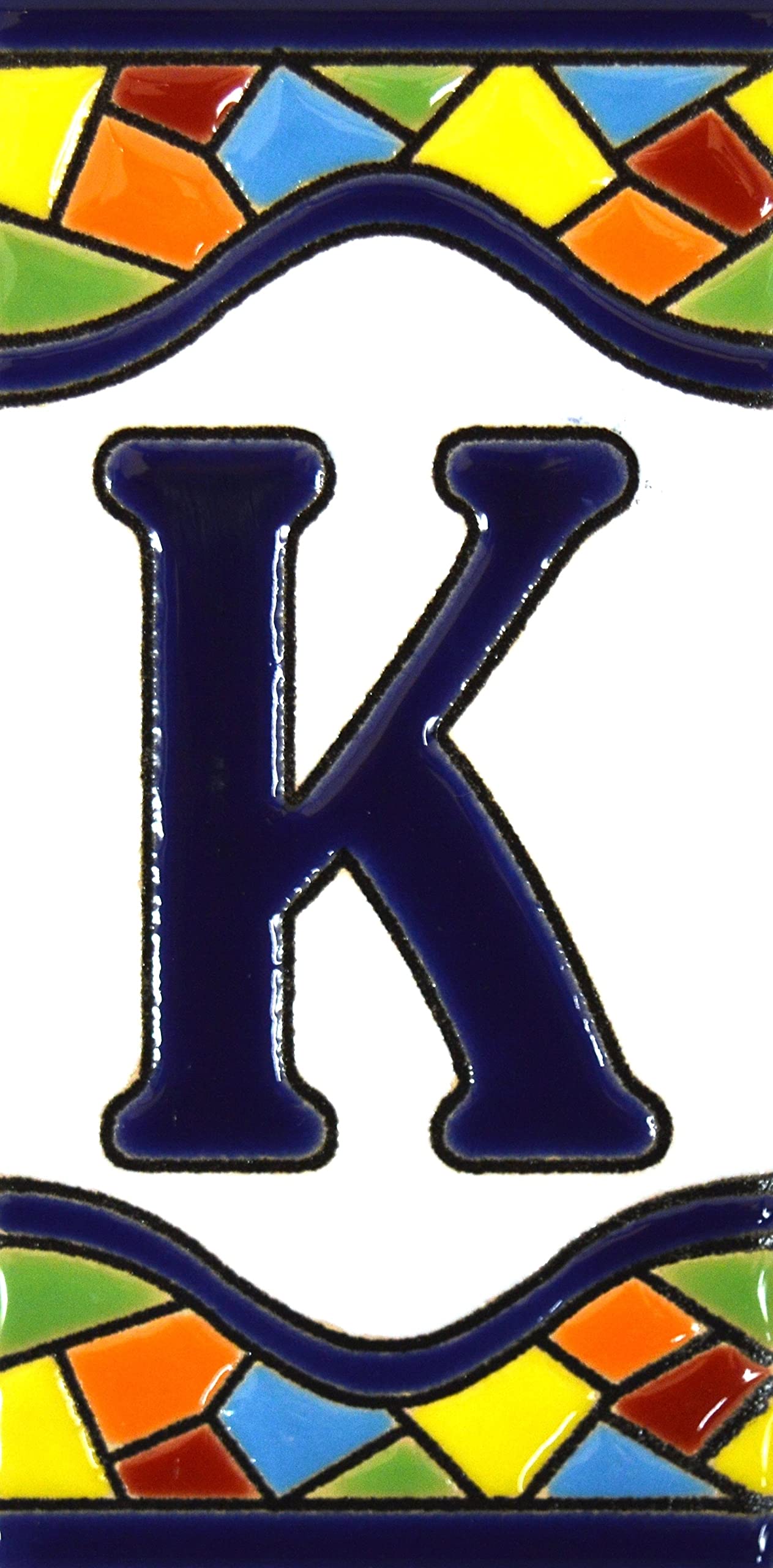Art Escudellers Letter "K" House Letters 4 Inch. Handpainted House Letter Tiles For Signs, Addresses And Names. Address Numbers For Houses. House Address Numbers And Letters. Design Mosaico Mediano 4,29" X 2,13" (Letter K)