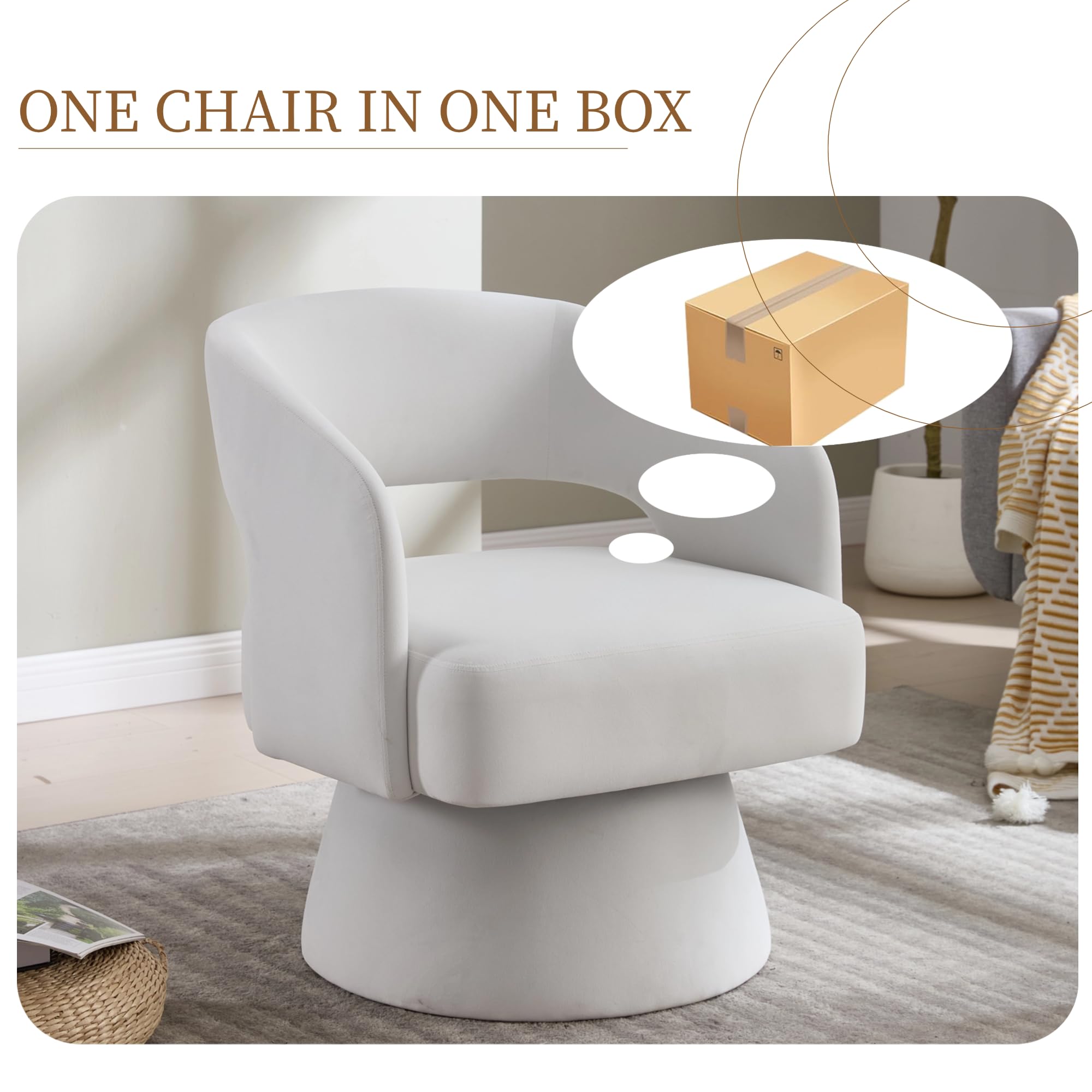 360° drehbarer Drehsessel & Polstersessel mit Samtbezug – Loungesessel & Rundfaßstuhl, weiche Schaumpolster, ergonomische Rückenlehne, Metall-Drehfuß, für Wohnzimmer & Schlafzimmer, Beige