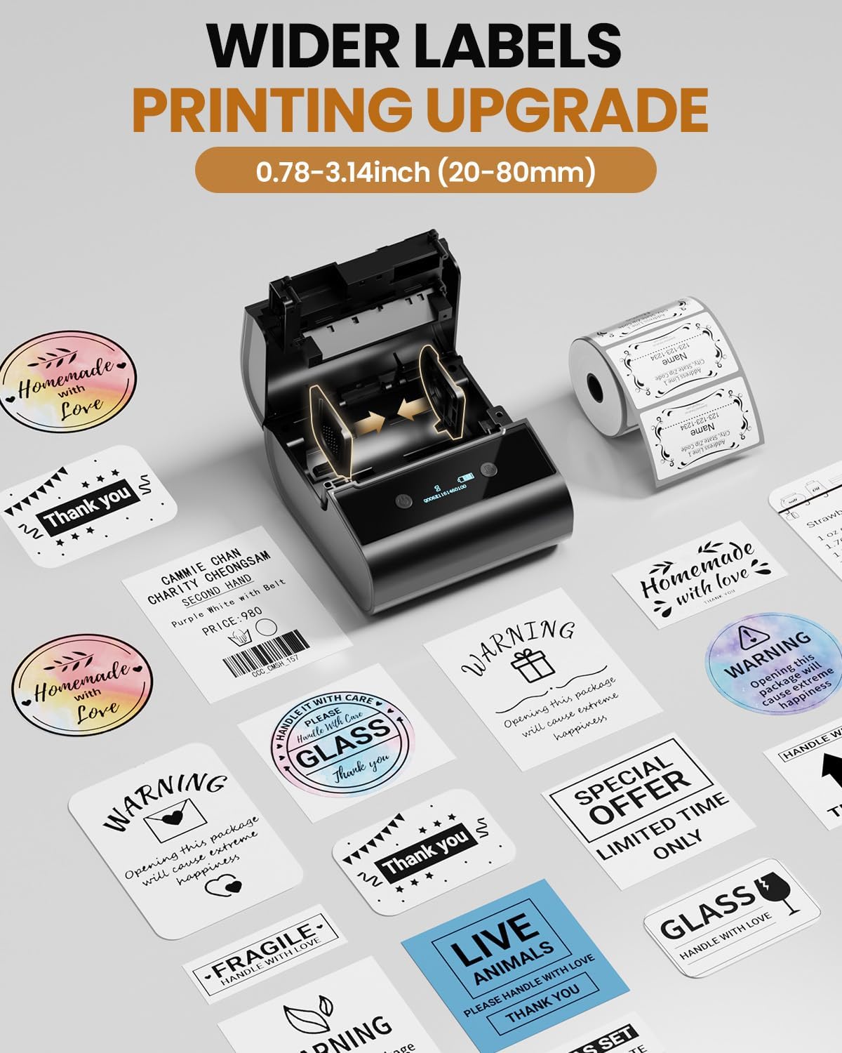 Large Label Maker 3 Inch - M260 Barcode Label Printer, Bluetooth Thermal Machine, Portable Wireless & Inkless for Small Business, Home, Office - Waterproof Label, Compatible with iOS/Android/PC, Black