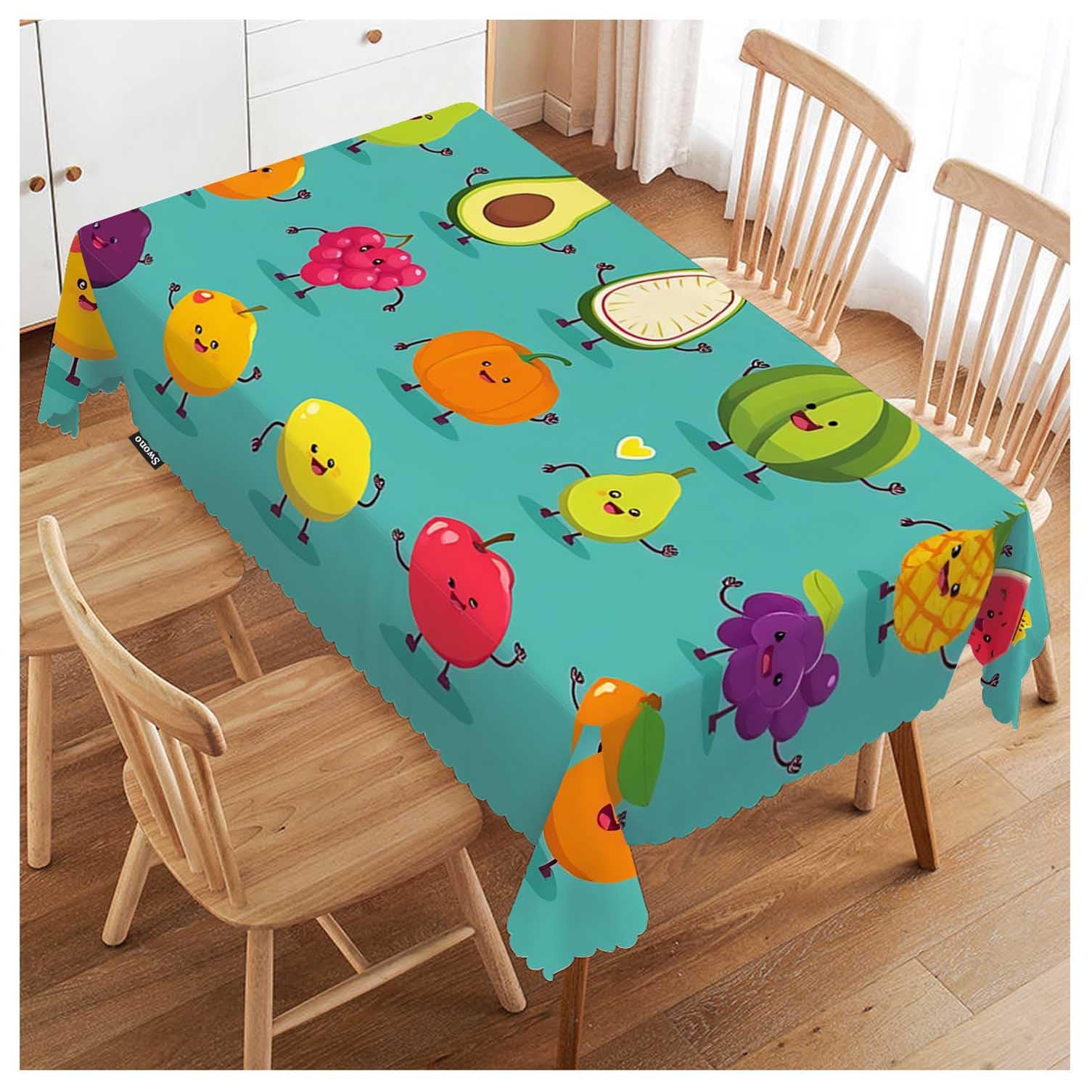 FJQWKLF Tablecloth Fruit, Cute Fruit Character Pine Watermelon Table Cloth for Kitchen Dining Tabletop Decoration Parties Weddings, 52 X 70 Inch Rectangle Tablecloth