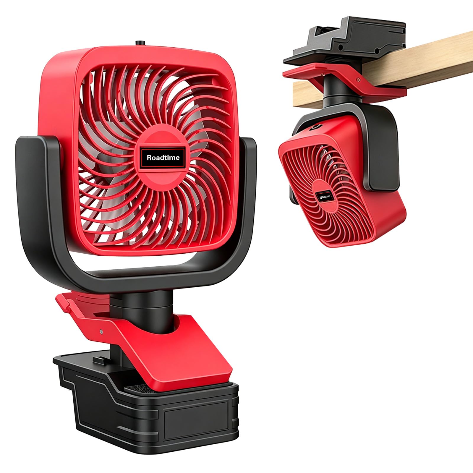 Roadtime Ventilateur à clip sans fil pour Milwaukee 18V (sans batterie) | 4 pouces, ventilateur portable à clip, 3 vitesses, angle d'inclinaison réglable, pour camping, voyage, chantier