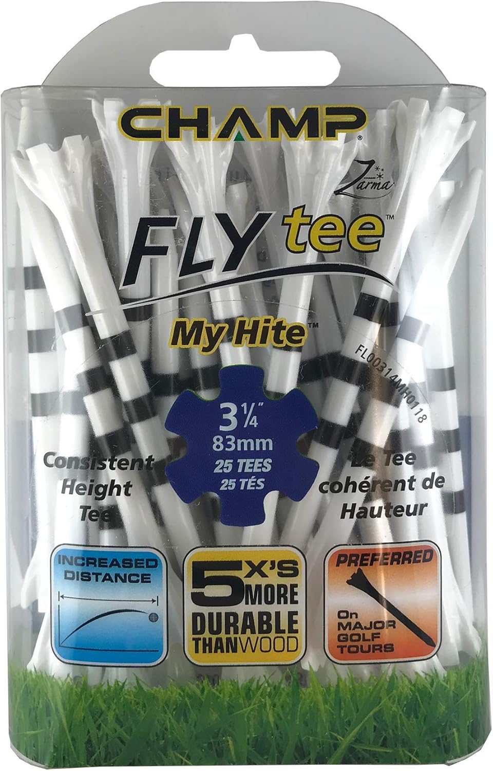 Champ 86512 Zarma Flytee My Hite 3-1/4" 25 Count White with Black Stripes Golf Tees : Sports & Outdoors