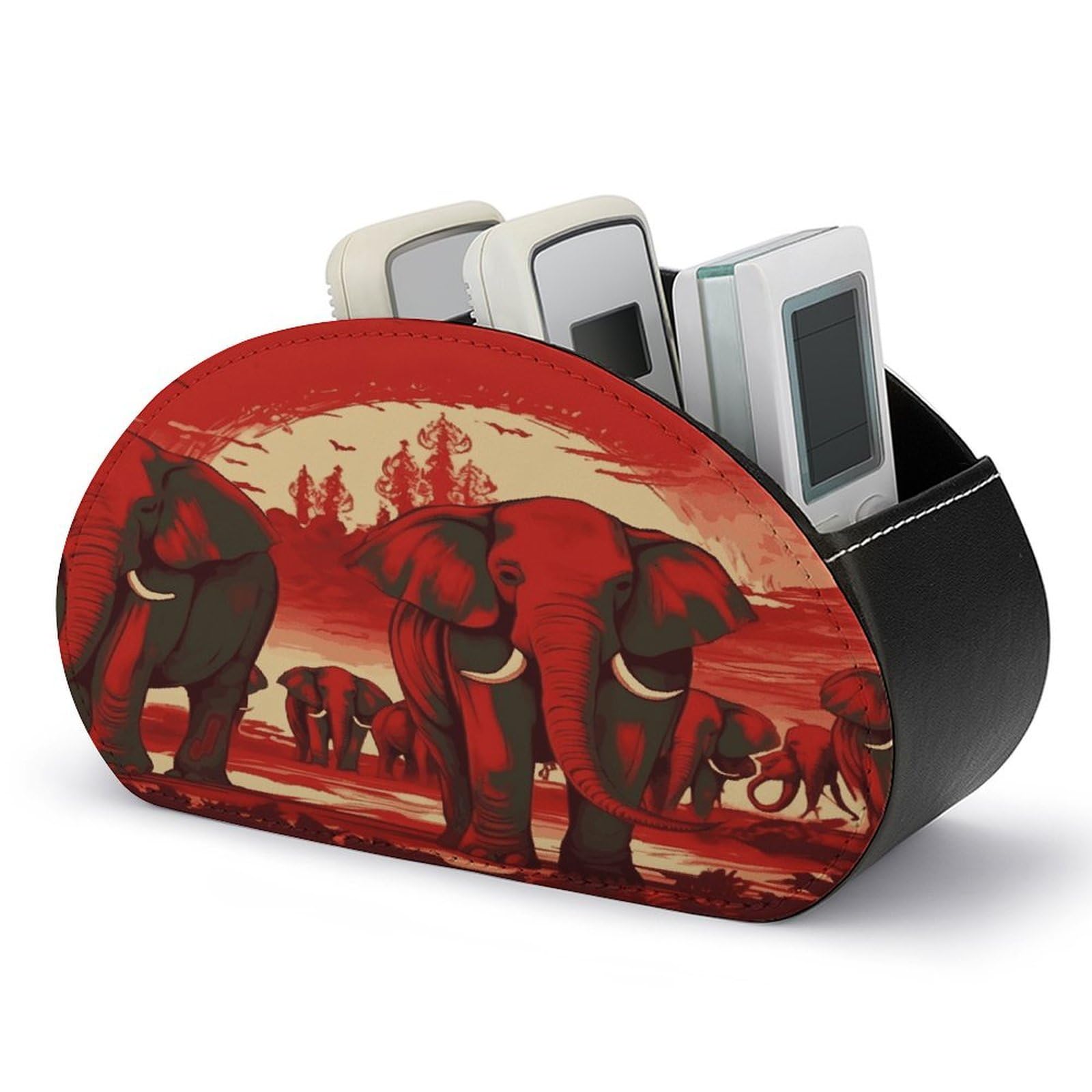 FekiLoot Elephants Red Remote Control Holder with 5 Compartments Remote Organizer Caddy for Table TV Remote Caddy Storage Box/Tray Fits Media Controllers Office Supplies