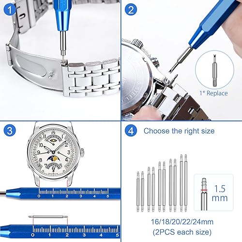 Miniatura 4 de JOREST Kit de herramientas para correa de reloj, kit de reparación para ajuste de correa de reloj, reemplazo y cambio de tamaño, con herramienta de
