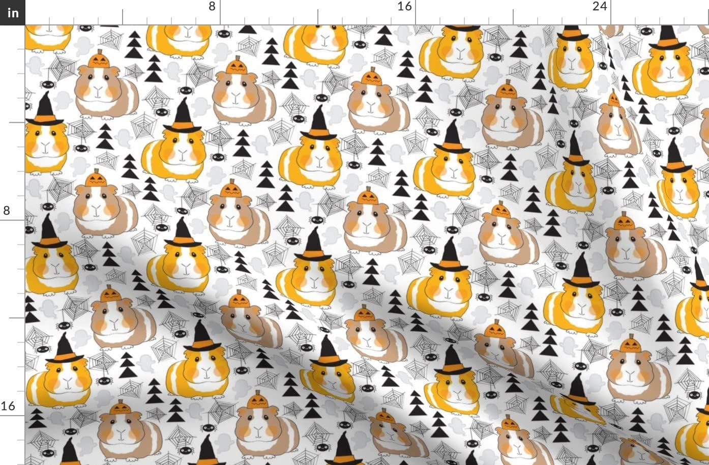Spoonflower Fabric - Halloween Guinea Pigs White Pig Cute Animal Holiday Child Printed on Organic Cotton Sateen Fabric by The Yard - Sewing Quilting Apparel Home Decor