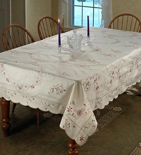 Miniatura 3 de Violet Linen Mantel de diseño bordado renacentista color beige 70 x 105 pulgadas