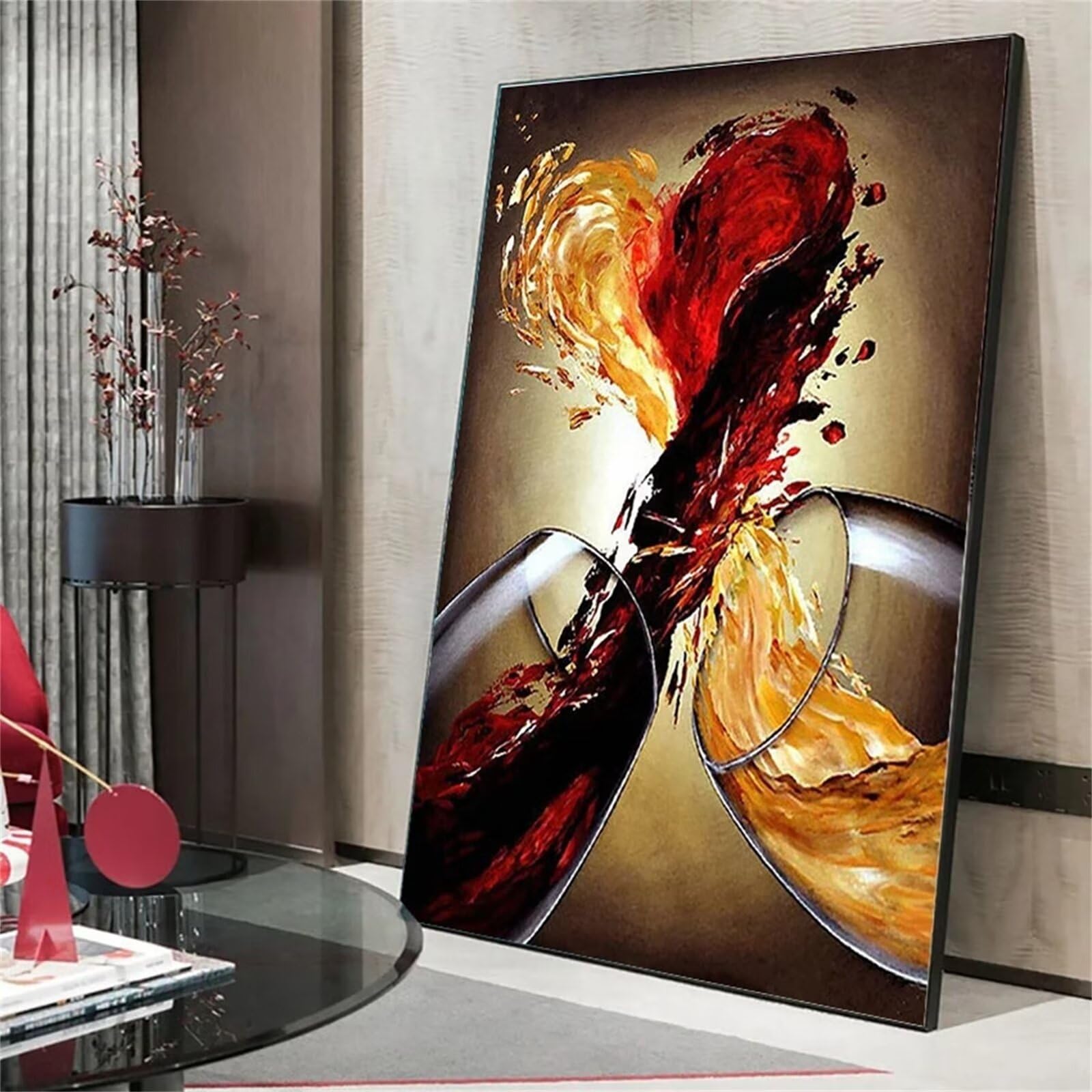 QiHon Diamond Art Painting Kits for Adults 5D DIY Diamond Art Kit Heart Red Wine Glass Cross Stitch Crystal Rhinestone Painting Embroidery Paintings Pictures for Home Wall Decor 100x130cm