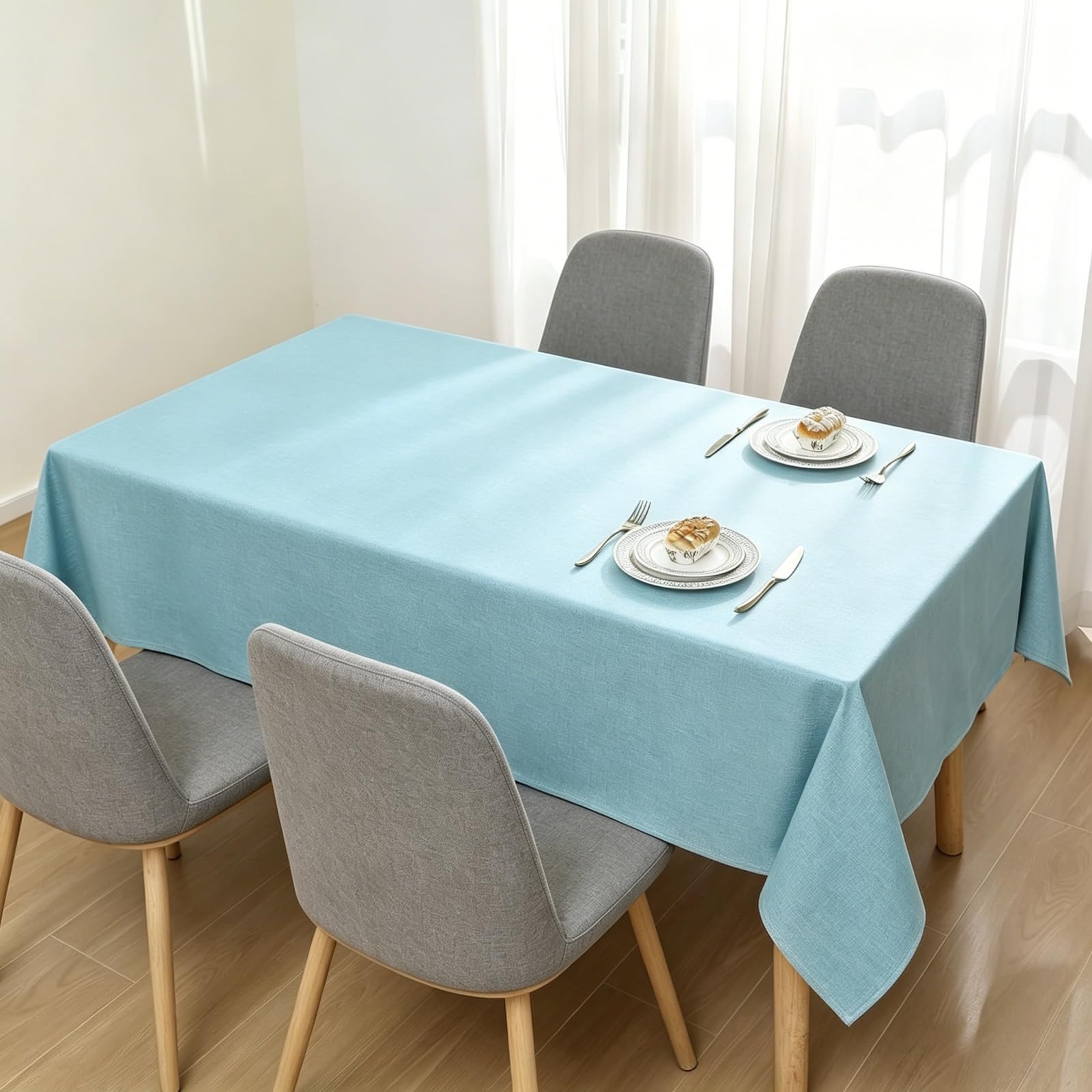 LIHUANE Rectangle Tablecloth 85 x 155 cm Wipeable Water Resistant Dining Table Cover Wipe Clean Washable Polyester for Rectangle Tables, Sky Blue