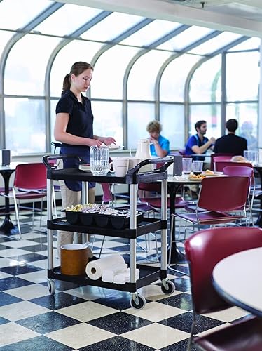 Miniatura 6 de Rubbermaid Commercial Products Carro de servicio de rodamiento de 3 estantes resistente capacidad de 200 libras color negro para servicio de