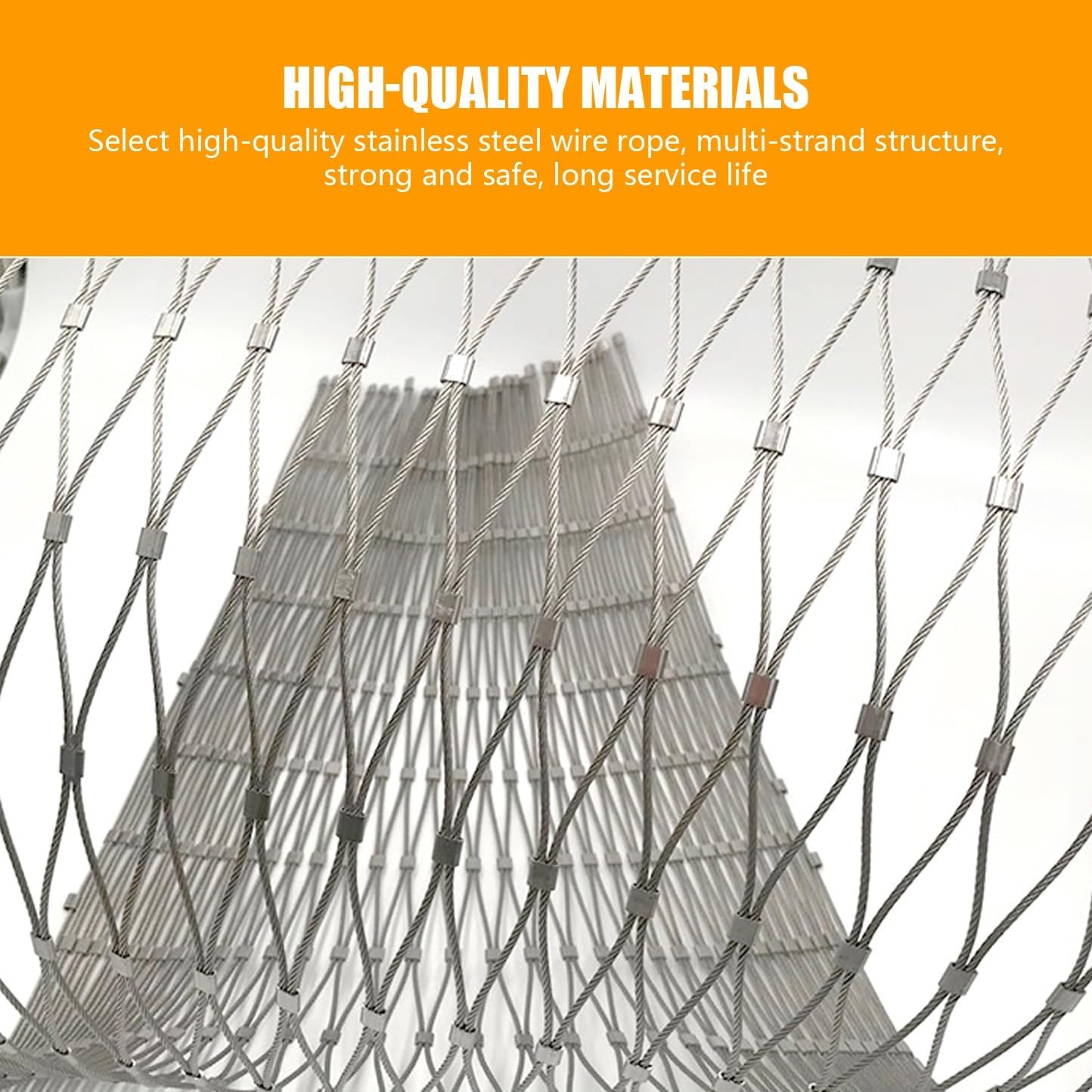 Stainless Steel Wire Rope Netting Balcony Stair Fall Protection Fence 1.5mm Thickness Multifunctional Metal Mesh Animal Barrier Easy To Install Suitable For Long-term Use(Silver-mesh5cm,3.28x3.