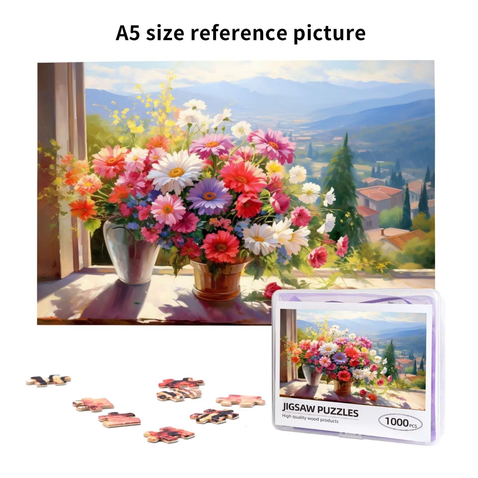 Puzzle 2000 Teile, Puzzle Erwachsene, Holzpuzzle Blume Impossible Jigsaw, Clevere Rätsel, HD Farbe Jigsaw mit Geschenkbox Verpackung for Room Decor, Geschenke für Frauen Fensterbank 100x70cm p-1647