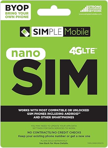 Simple Mobile Nano SIM Kit (Bring Your Own Device) con 2nd Mes gratis en $40, 50, 55o $ Dólares 60Planes ilimitados Dólares (Nano SIM)
