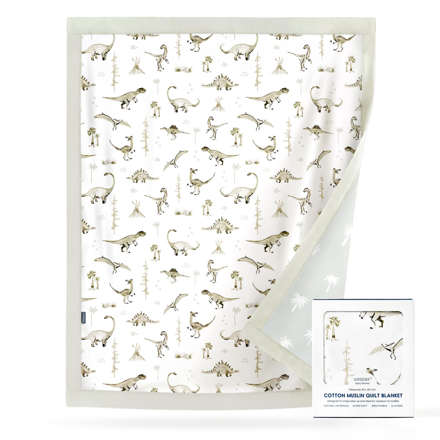 GRSSDER Cotton Muslin Quilt Blanket - Silky Soft and Breathable Baby Blanket Quilt, Oversized Muslin Blankets for Newborns, Toddlers &amp; Kids, 6 Layers Reversible Design for All Seasons, 40" x 50"