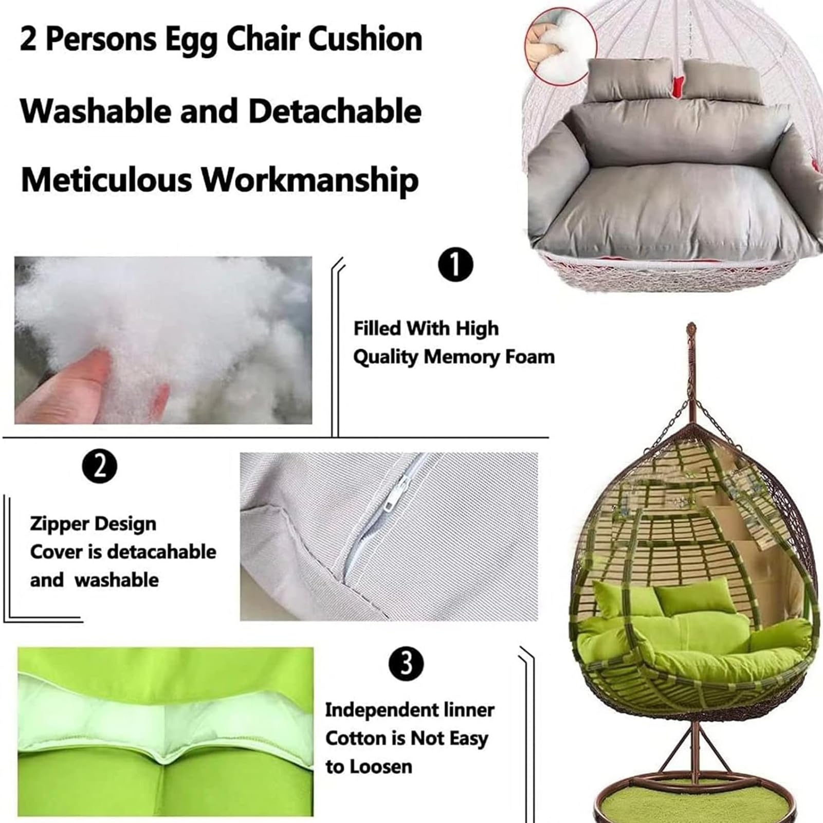 Swing Hanging Chair Cuscino Egg Chair Cuscino Impermeabile Cesto Hanging Chair Egg Chair per Giardino Swing Amaca Sun Chair Patio Mobilia Esterna/Indoor,4