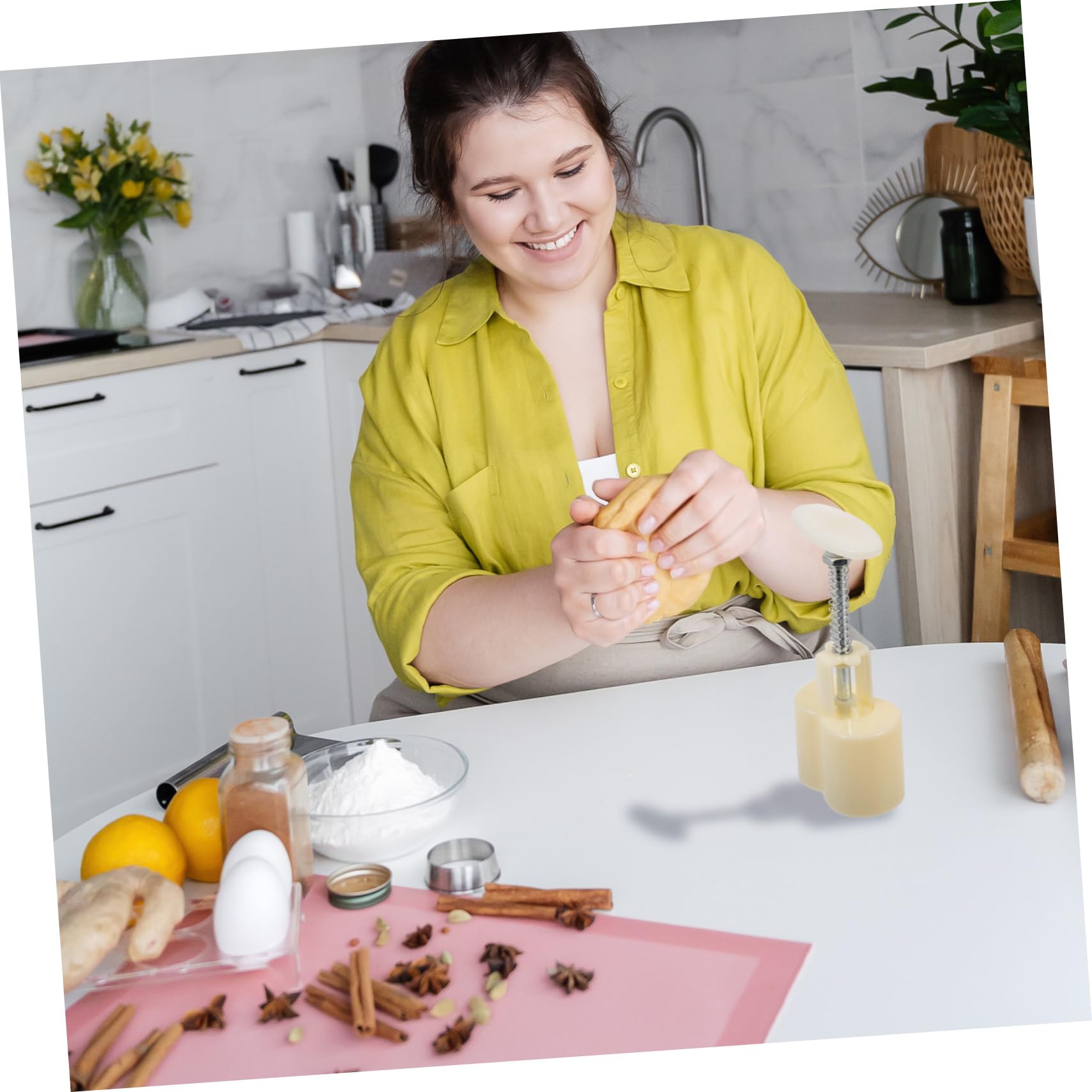 4 Sätze Mondkuchenform Backform Mit Handpresse Käsekuchenform -formpresse Stempel Zum Backen Von Keksen Kuchen-fondant- Keksausstecherform Kekspresse Weiß Plastik Amosfun