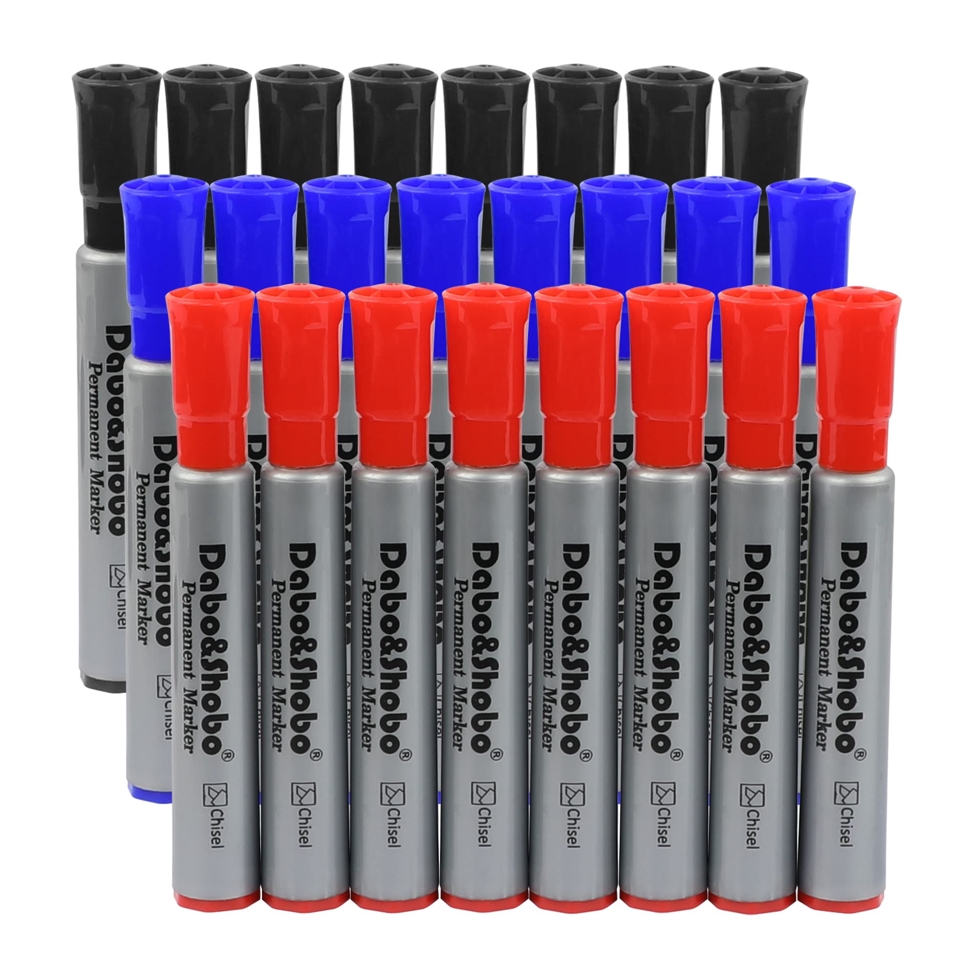 Dabo&Shobo Permanent Markers 24 Count, 3 Assorted Colors, Chisel Point Permanent Markers For Kids and Adult Coloring as Office, School Supplies
