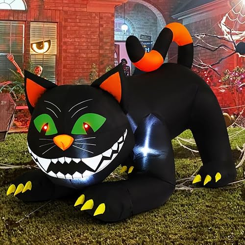 Miniatura 2 de COMIN Inflables de Halloween de 6 pies para decoración al aire libre, gato grande con cabeza móvil y luces LED integradas para decoración de jardín