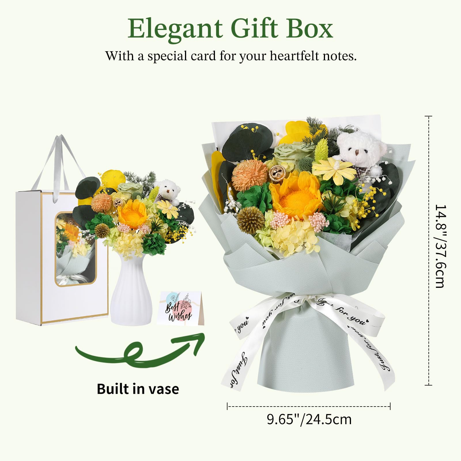 Emibele Bouquet Girasoli Conservati, Fiori per Consegna Prime, Bouquet Fiori Eterni, Compleanno Anniversario San Valentino Festa Mamma Laurea Regali Fiori per Lei Donne Moglie Madre Amiche