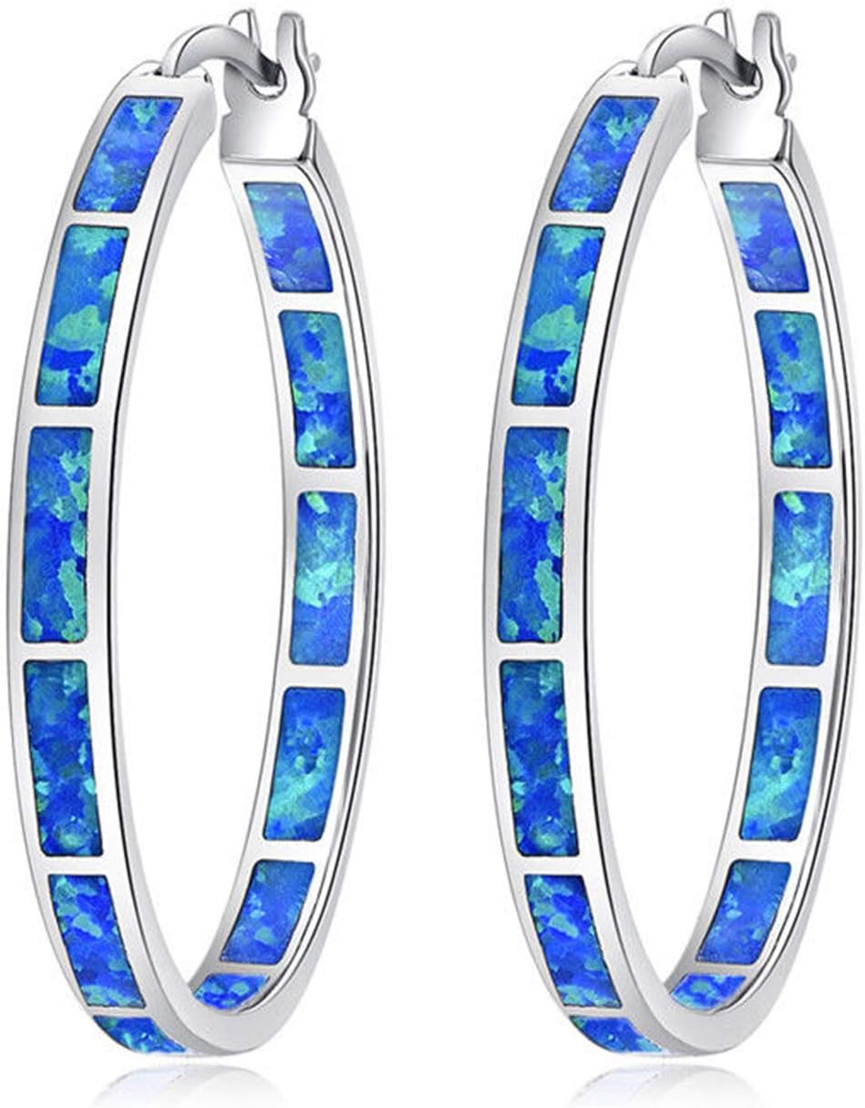 CiNily Opal Hoop Earrings,Women Jewelry Rhodium Plated/Rose Gold or Yellow Gold Plated Gemstone Big Hoop Earrings 32mm