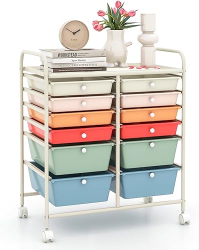 Miniatura 11 de LDAILY Carrito de almacenamiento con ruedas de 9 cajones, carrito rodante con cajones para aula, organizador de manualidades con ruedas con marco de