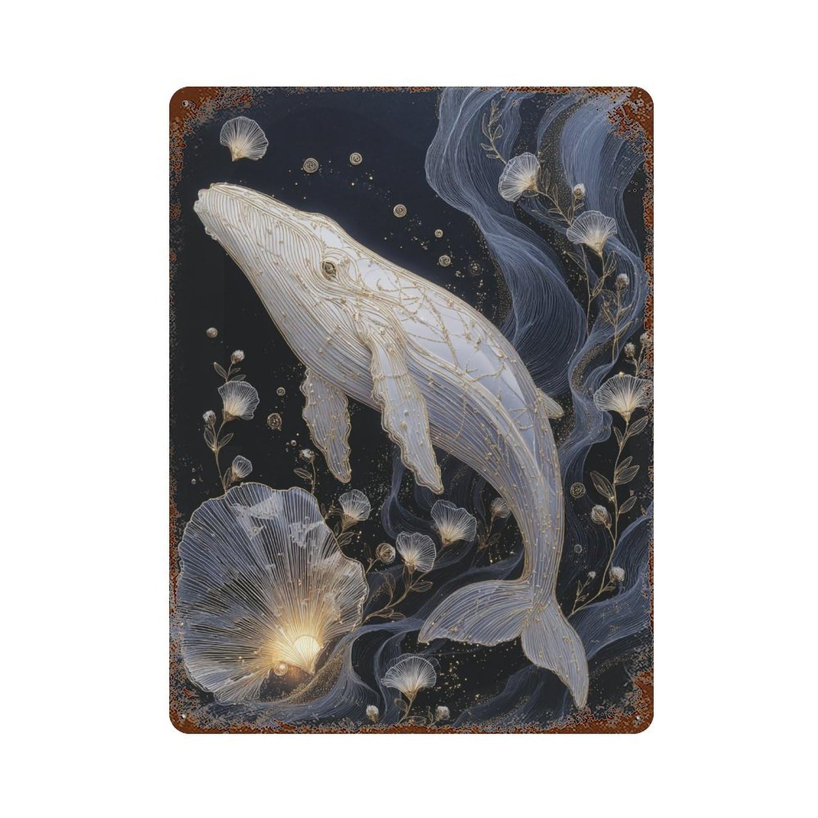 Garage Style Whale Fantasy Artwork Weathered Tin Sign 15.7"x11.8", Shabby Chic Decor for Bar And Workshop