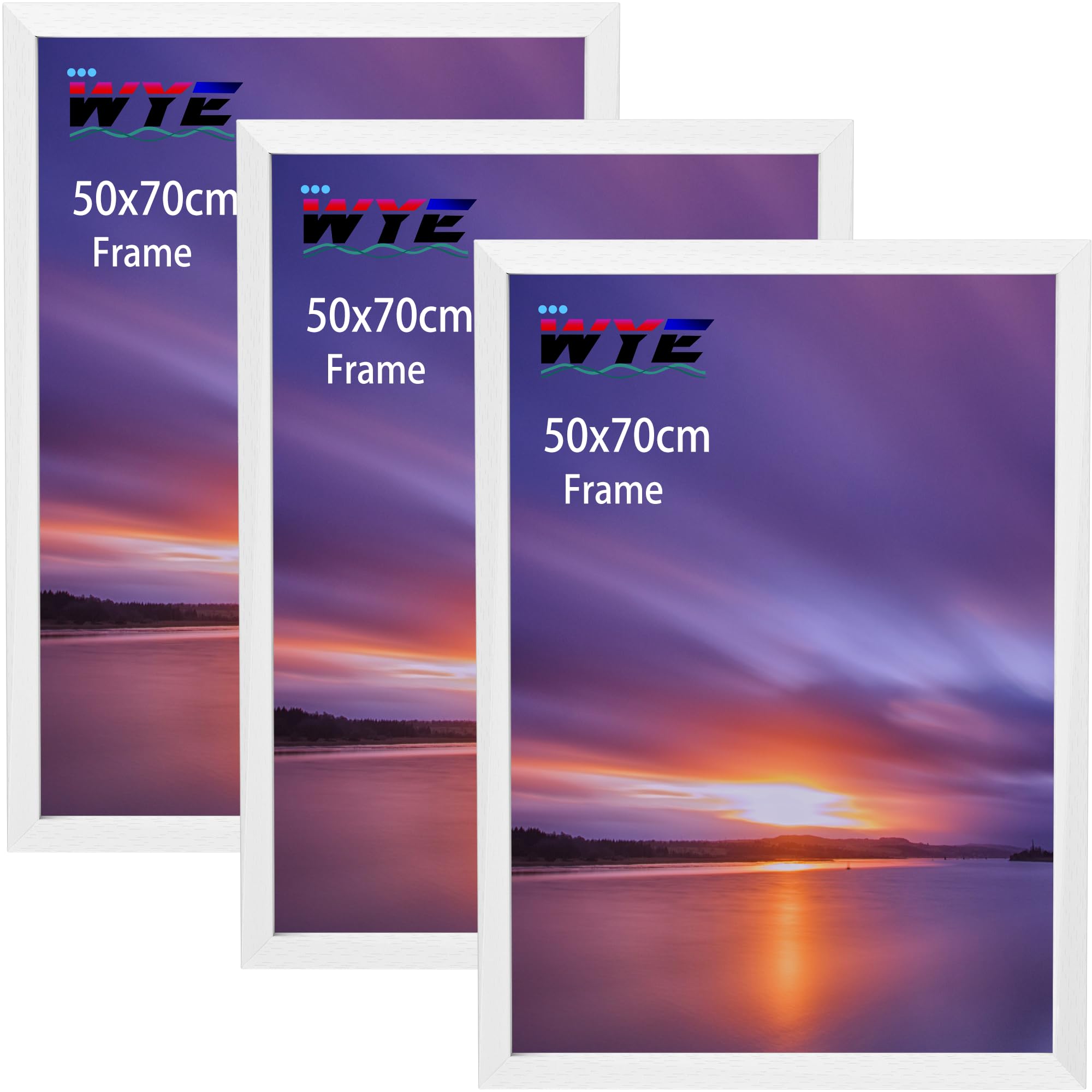 wyewye 50x70 cm Picture Frames 3 Pack Wood, Acrylic (Not Glass) 50x70 cm Photo Frame for Print, Certificate, Photo, Only Hang on the Wall, White