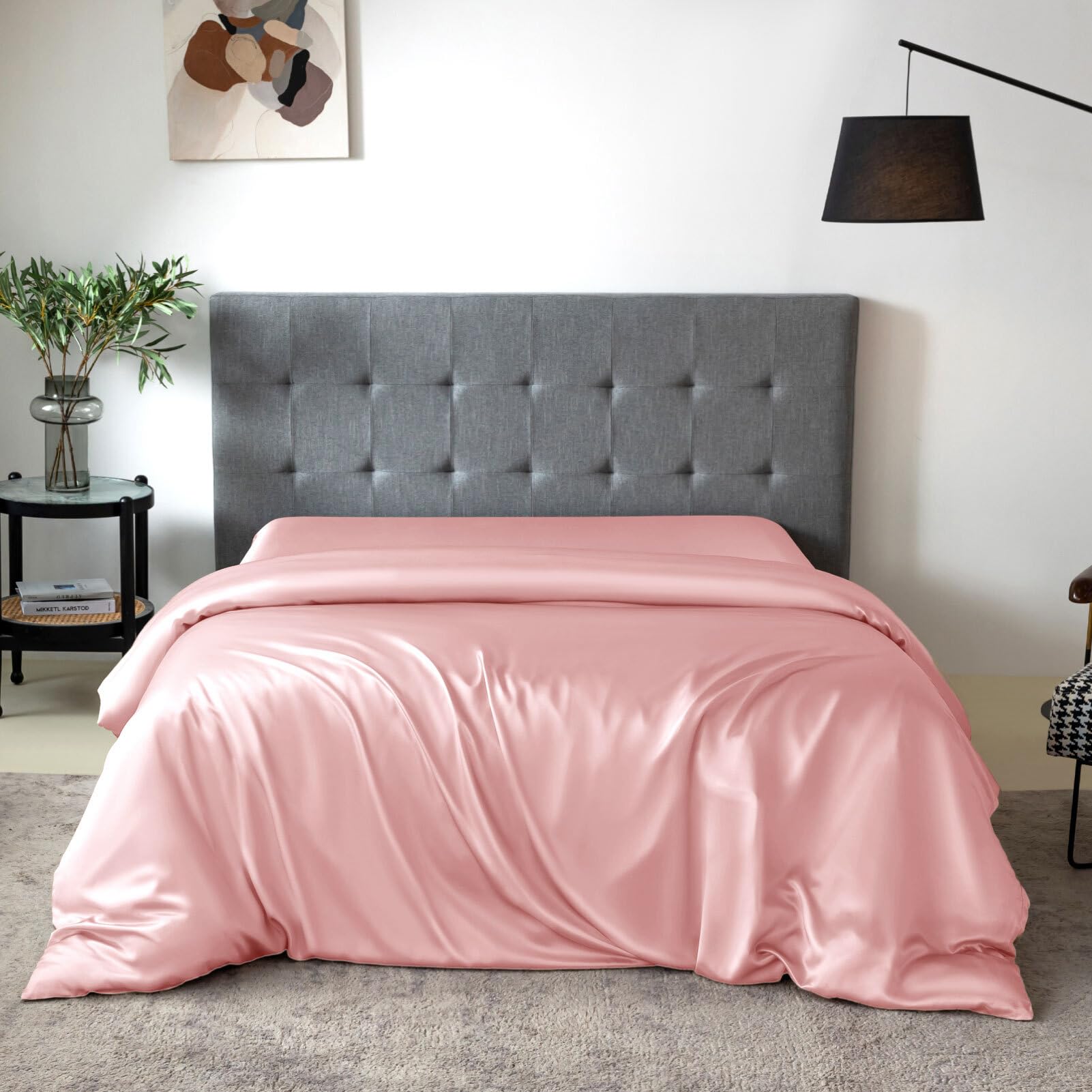 THXSILK Silk Duvet Cover, 100% 7A+ Mulberry Silk Comforter Cover, Seamless, Breathable, Easy Care Zipper Closure, 1 Duvet Cover Only - Queen, Charming Pink