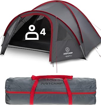 JUSTCAMP Scott Camping Tent with Anteroom Igloo Tent for 3 or 4 persons Double-Walled Dome Tent