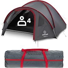 JUSTCAMP Scott camping tent for 4 people slightly stable waterproof - dome tent double wall with lockable anteroom - igloo tent with ventilation cap and mosquito net on the sleeping cabin