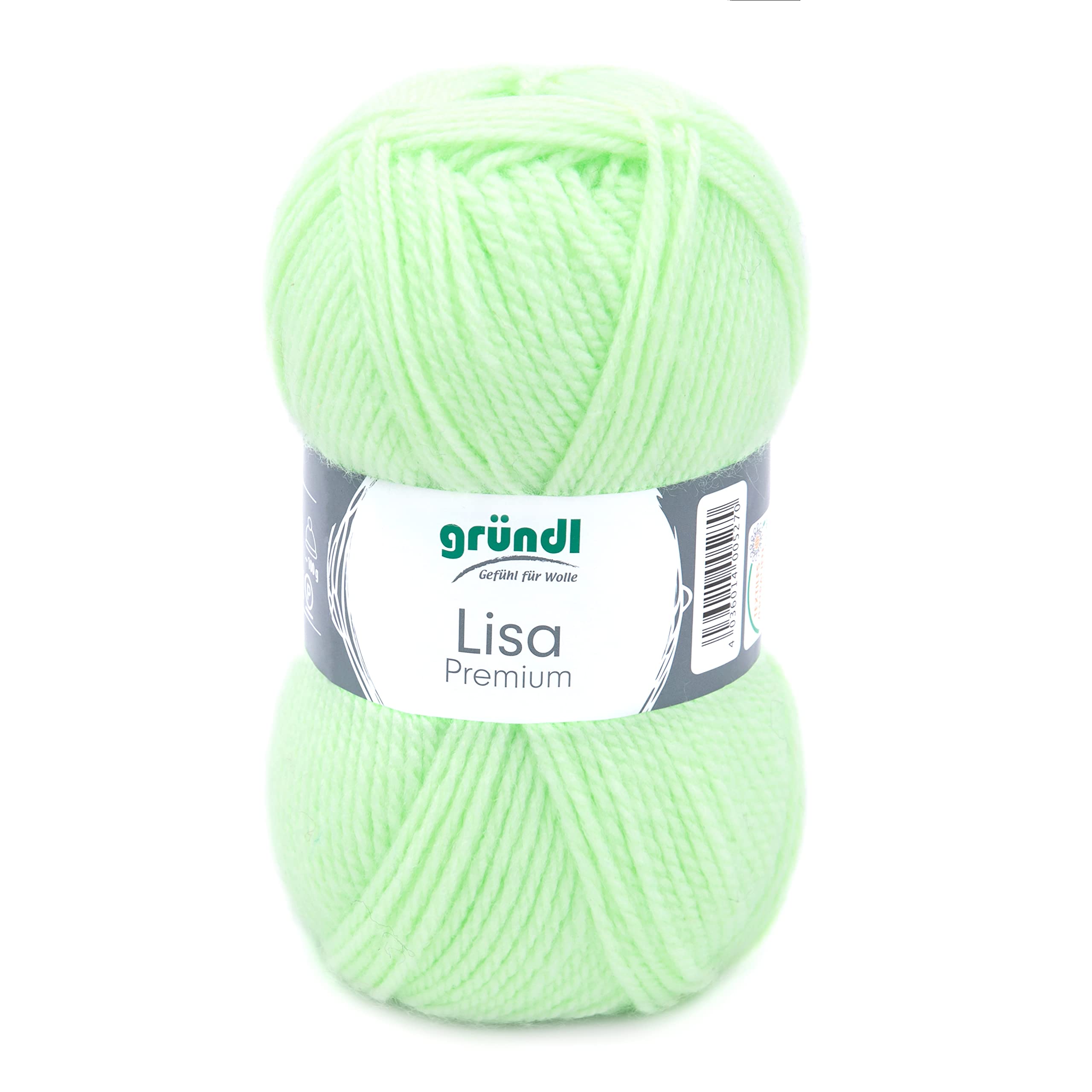 Gründl Lisa Premium Uni Strick- & Häkelgarn (weicher und wollartiger Charakter, pflegeleichtes Strickgarn aus 100% Polyacryl, 50 g/ 133 m, Nadelstärke: 3,5-4,5, 1 Knäuel á 50 g), Helles Neongün