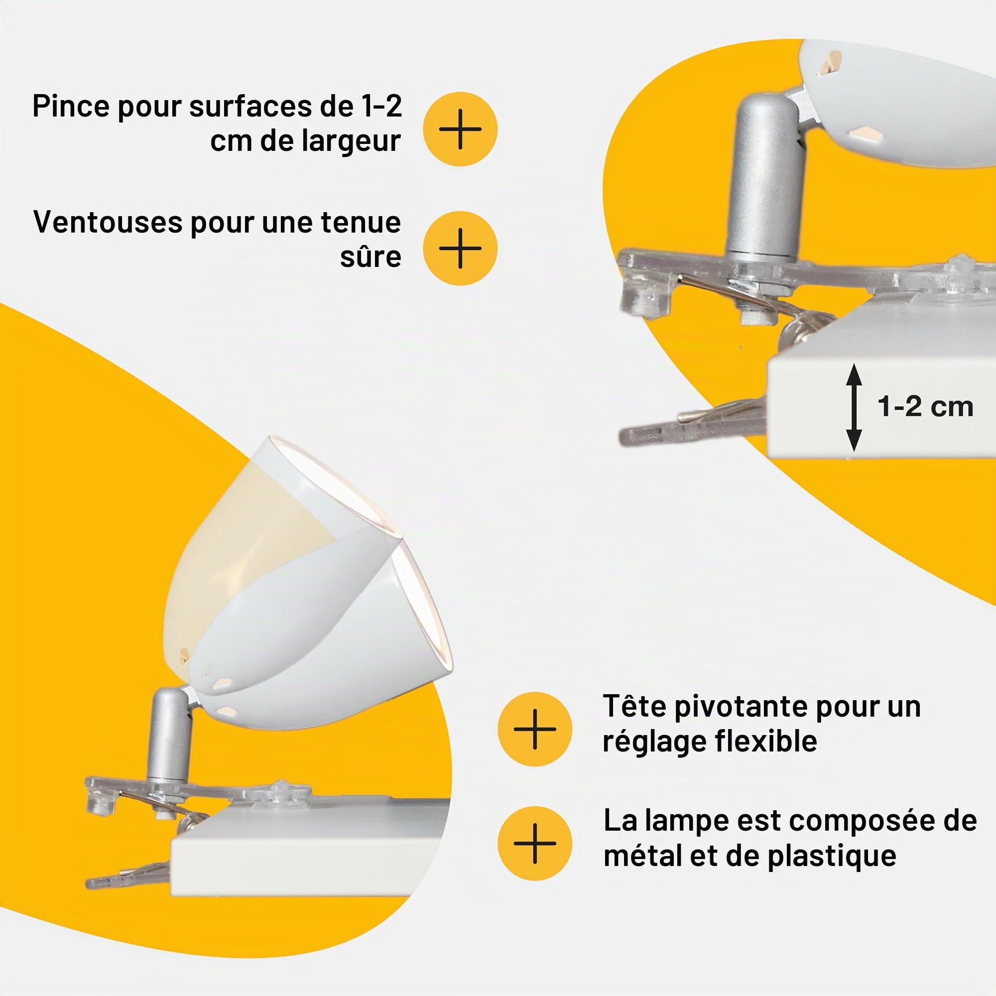 Brilliant Lampe Leo LED lampe à pince blanche | 1x LED-PAR51, GU10, ampoule LED à réflecteur 3W incluse, (300lm, 2700K) | Avec interrupteur intermédiaire à cordon [classe énergétique F]
