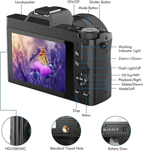 Miniatura 8 de Cámara digital 4K AiTechny Vlogging Cámara para YouTube 48MP Videocámara con WiFi 3.5" IPS pantalla táctil gran angular lente 16X zoom digital