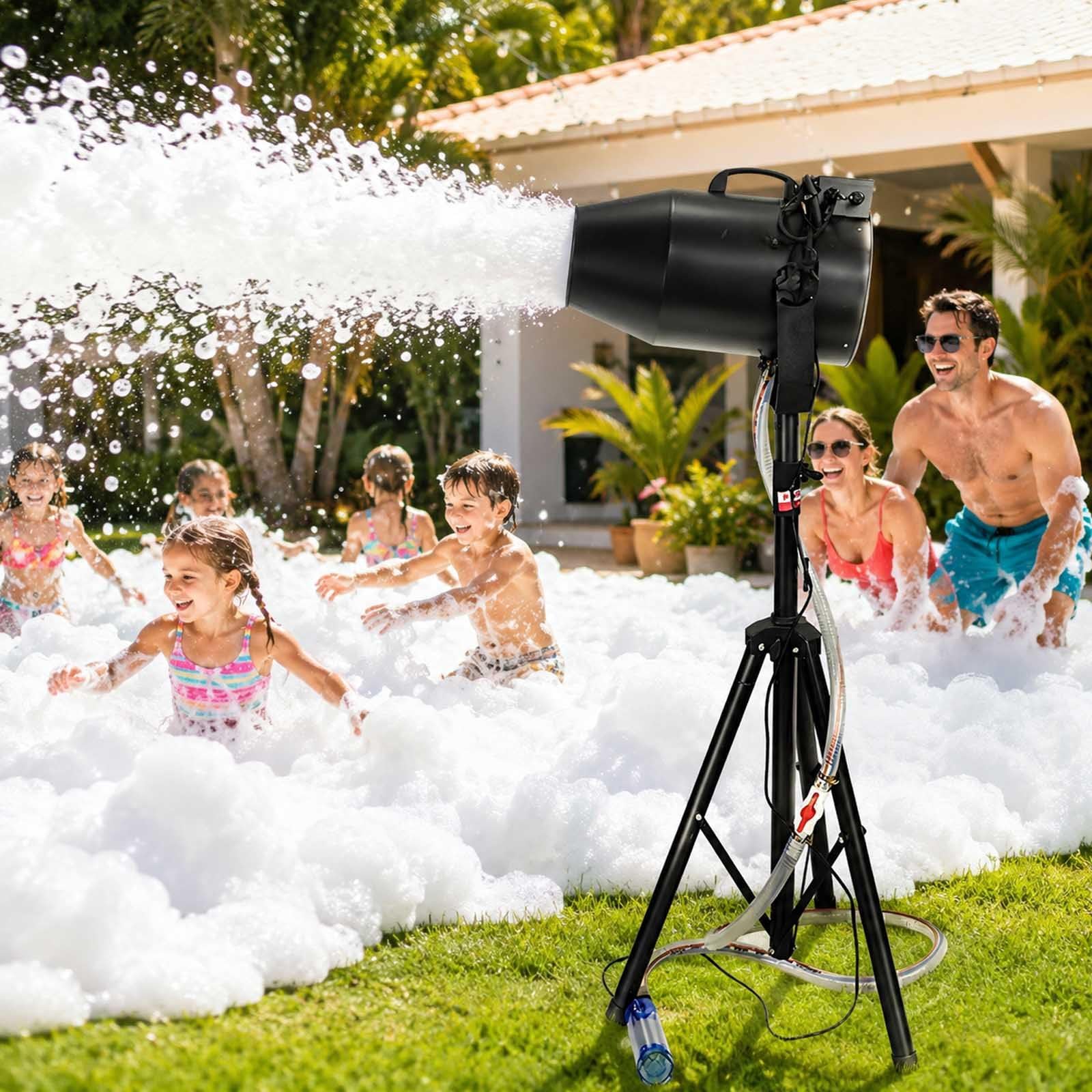 aromaoveite 1000w Portable Foam Party Machine With Tripod And Water Pump, Adjustable Foam Jet Maker For Backyard, Pool Parties, Outdoor Events, Birthdays And Celebrations Black