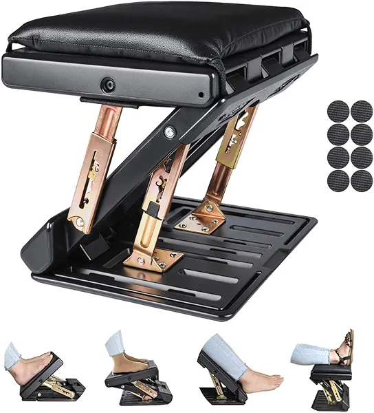 Leermart Foot Rest for Under Desk at Work 4-Level Height Adjustable, Ergonomic Foldable Footrest for Office, Gaming,Computer, Soft & Removable Pad Desk Foot Stool Suitable for All Seasons