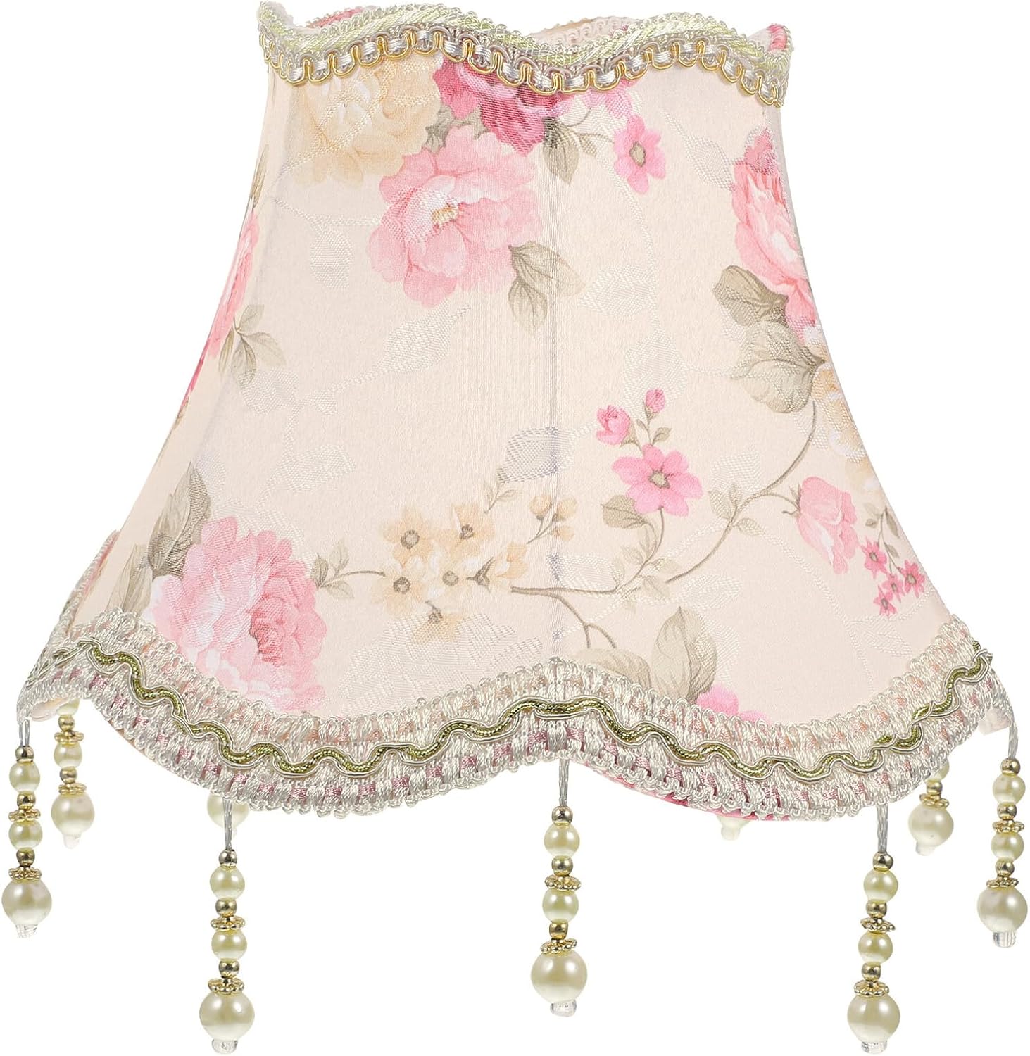 Kisangel Victorian Lamp Shade, Fabric Lampshade with Fringe Beads, Retro European Drum Table Lamp Cover for Bedroom and Living