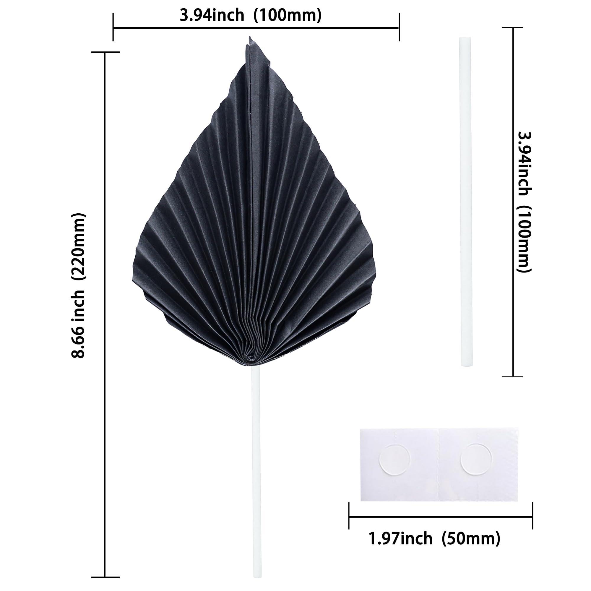 Gyufise 6Pcs Paper Palm Fan Cake Toppers Palm Spear Leaves Fan Cupcake Toppers Cake Insert Decorations Craft DIY Cake Bakeware Decoration for Birthday Party Wedding Party Decor Supplies Black