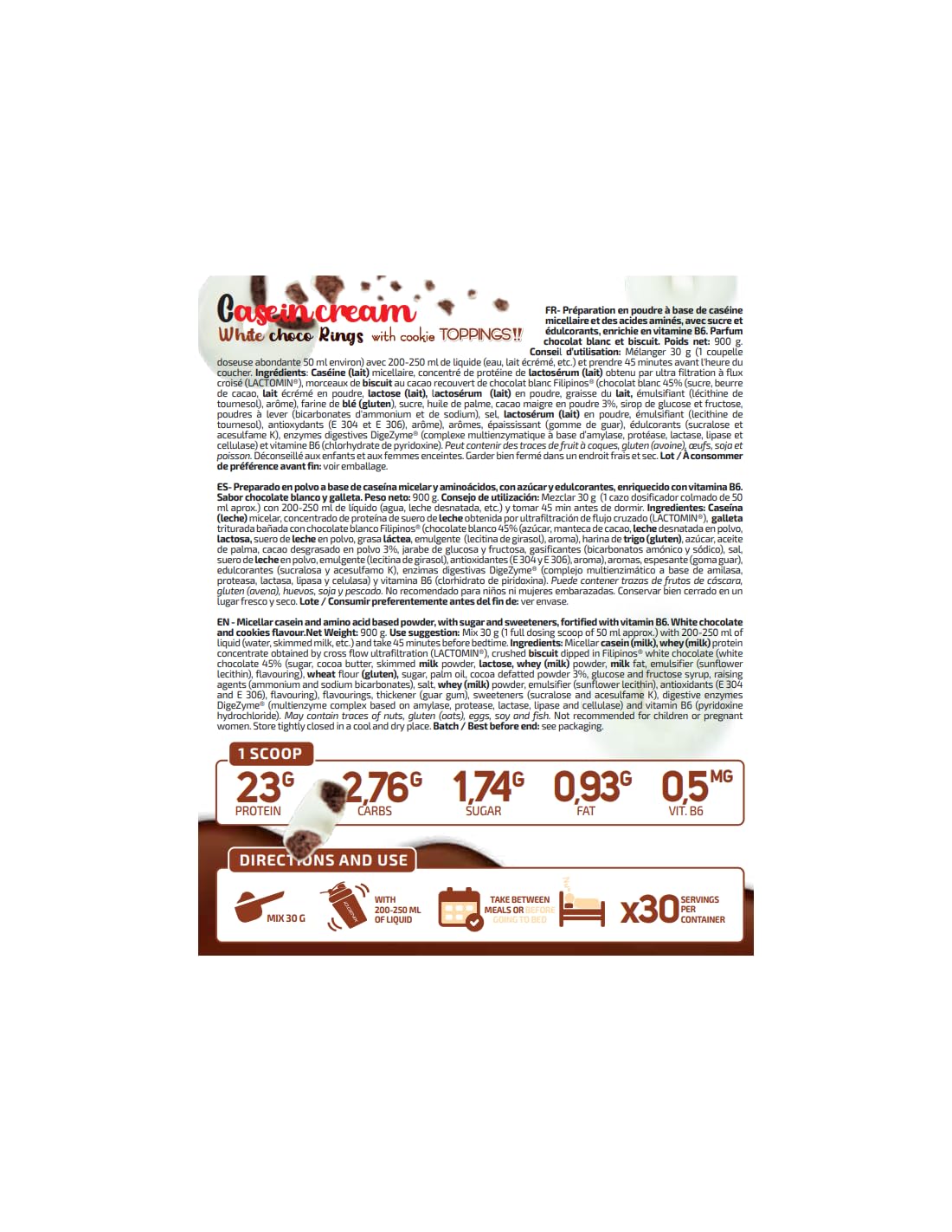 iO.GENIX Casein Cream 900 g | Caséine micellaire | Toppings variés | Arômes naturels | Bonne digestibilité (blanc Choco Rings)