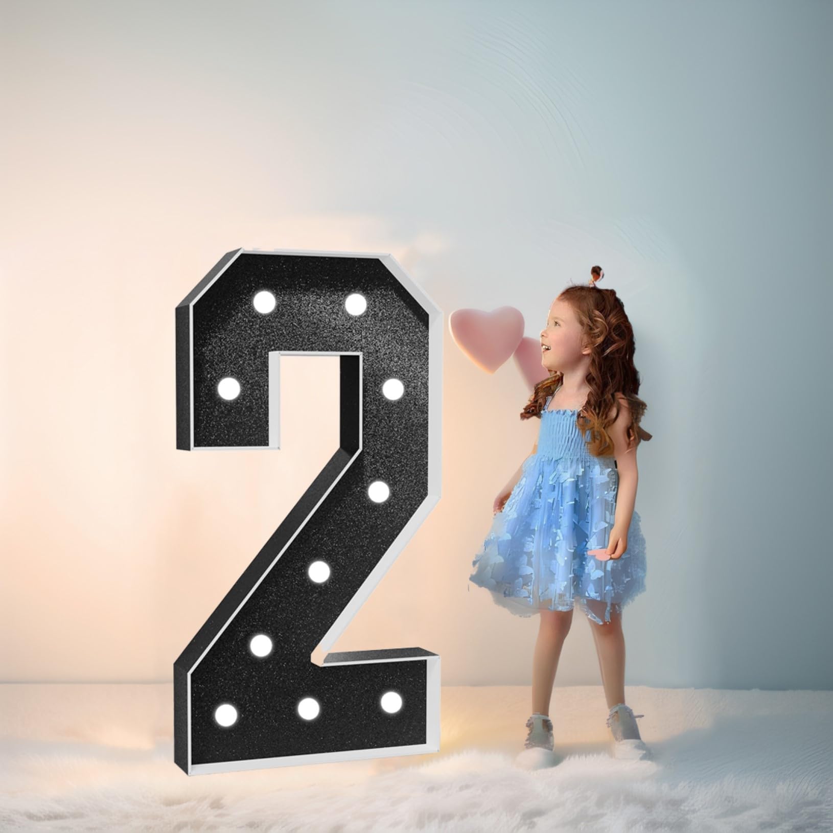 Números grandes de espuma negra de 120 cm con luz LED 2, letrero iluminado de marquesina, números de mosaico para globos para cumpleaños, boda, fiesta, día de San Valentín