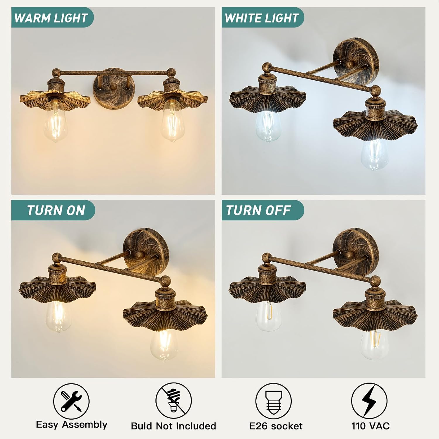 ZGLAOJT 2 Light Vintage Vanity Light Oil Rubbed Bronze Bathroom Light Fixtures Over Mirror.