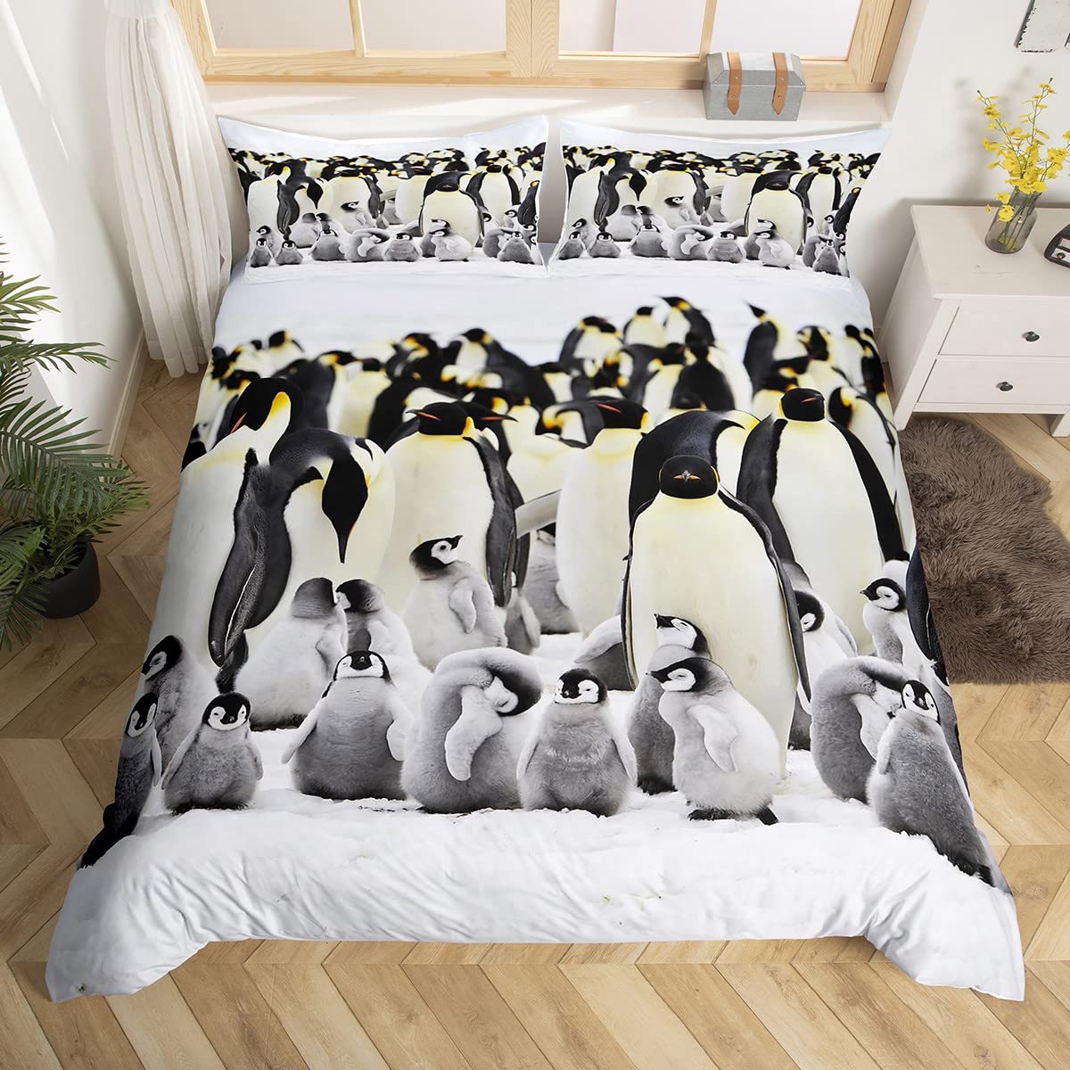 Biancheria Da Letto Pinguino 3D Per Bambini - Set 2 Pezzi: Copripiumino 135x200 Cm + Federa 80x80 Cm, 100% Microfibra Morbida, Stampa Singolo Lato, Cerniera Nascosta | Regalo Invernale