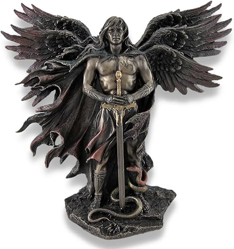Veronese Design Estatua religiosa de 11 pulgadas con seis alas de serafín ángel de resina fundida en frío con acabado de bronce