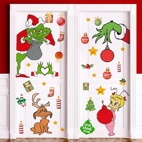 Miniatura 4 de Adhesivo decorativo para puerta de Navidad, calcomanías de puerta de vidrio de temporada extraíbles con calcomanías de copo de nieve para ventana,