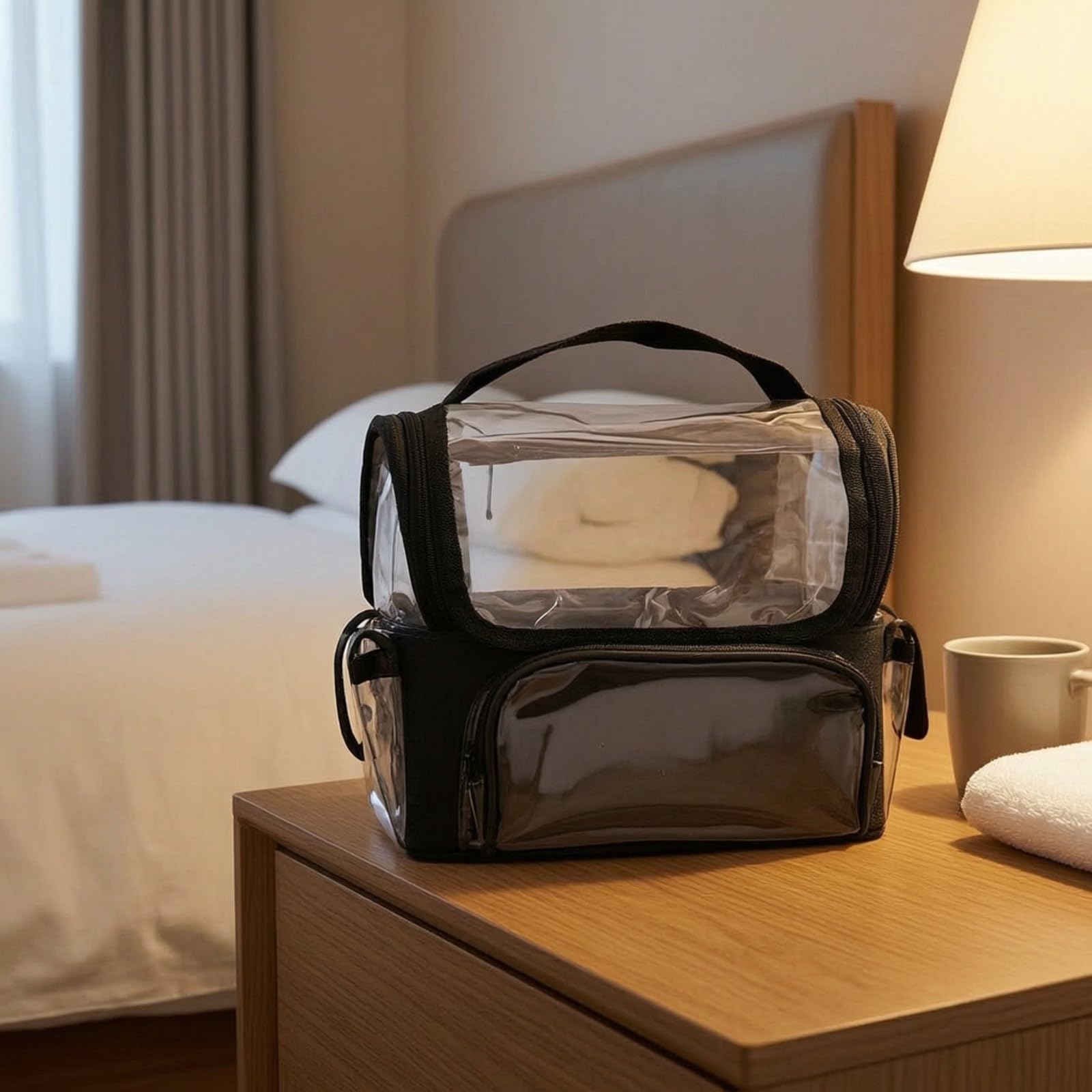 Bolso Organizador Cosméticos PVC Transparente Fácil Limpiar Neceser Transparente con Correa Hombro smontable Multiusos para Viajes