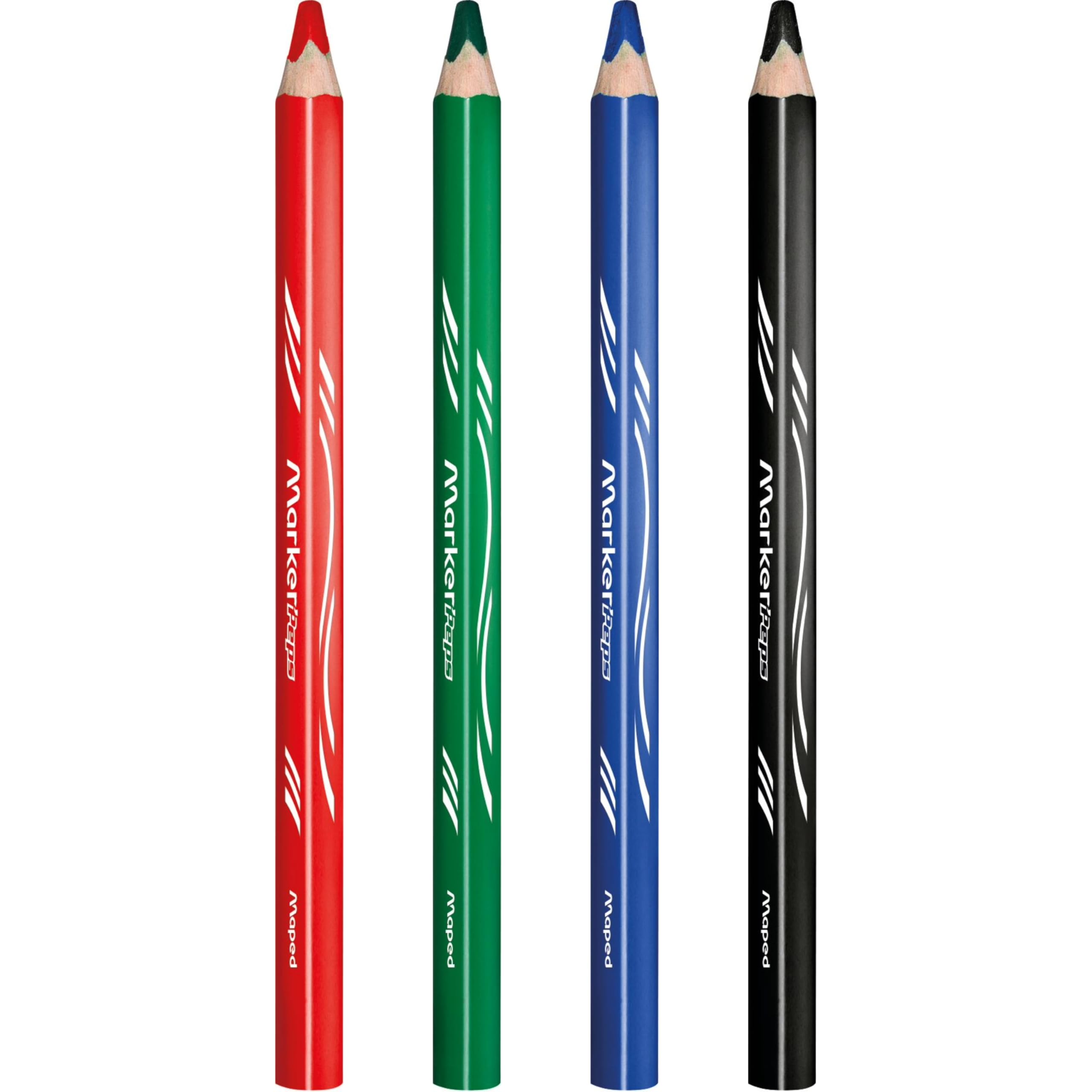 Maped Wooden Dry Erase Whiteboard Pencils x4 Assorted Colours and Sharpener, Jumbo Pencils, Triangular Barrel, FSC Wood - Image 2