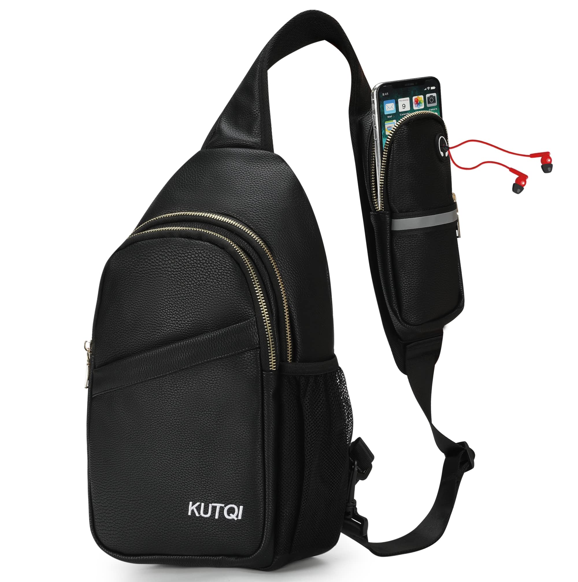KUTQI Leather Sling Backpack Crossbody Sling Bag for Women Travel Bag for Walking Shopping