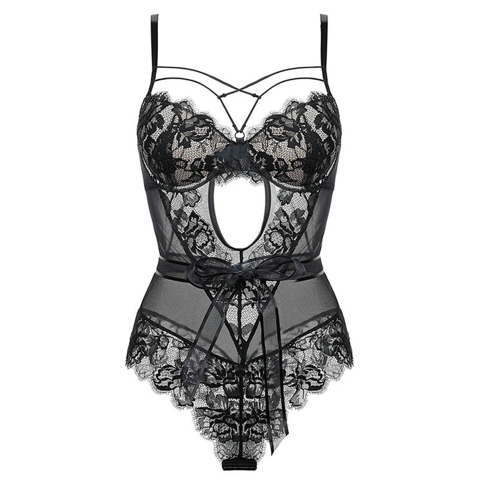 Soutiens-Gorge Body Sexy À La Française avec Un Nœud Séduisant, Dentelle Transparente, Moulant-noir-80d