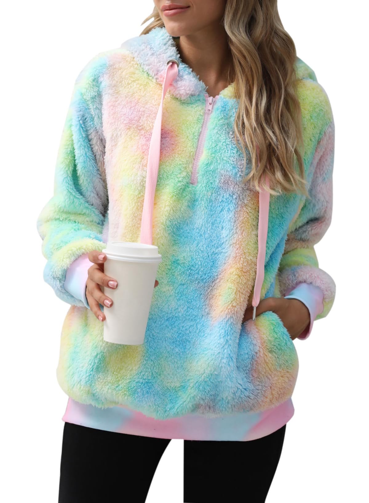 Nirovien Womens Sherpa Pullover Oversized Fuzzy Hoodie Double Fleece Sweatshirts Fluffy Plaid Outerwear Warm Coats